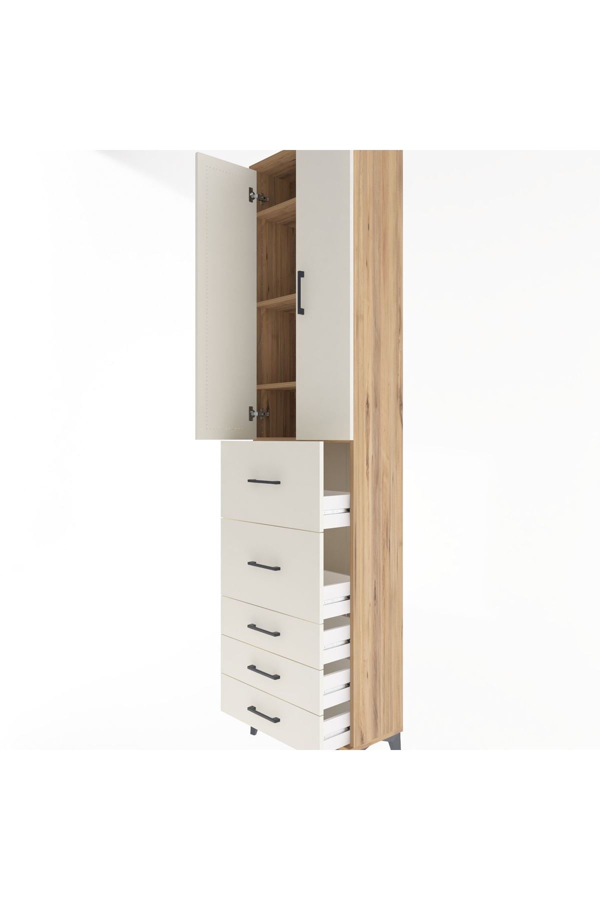 Arges Dolap 4 Raflı 5 Çekmeceli 2 Kapaklı 60x30x243 - S32M067V7A