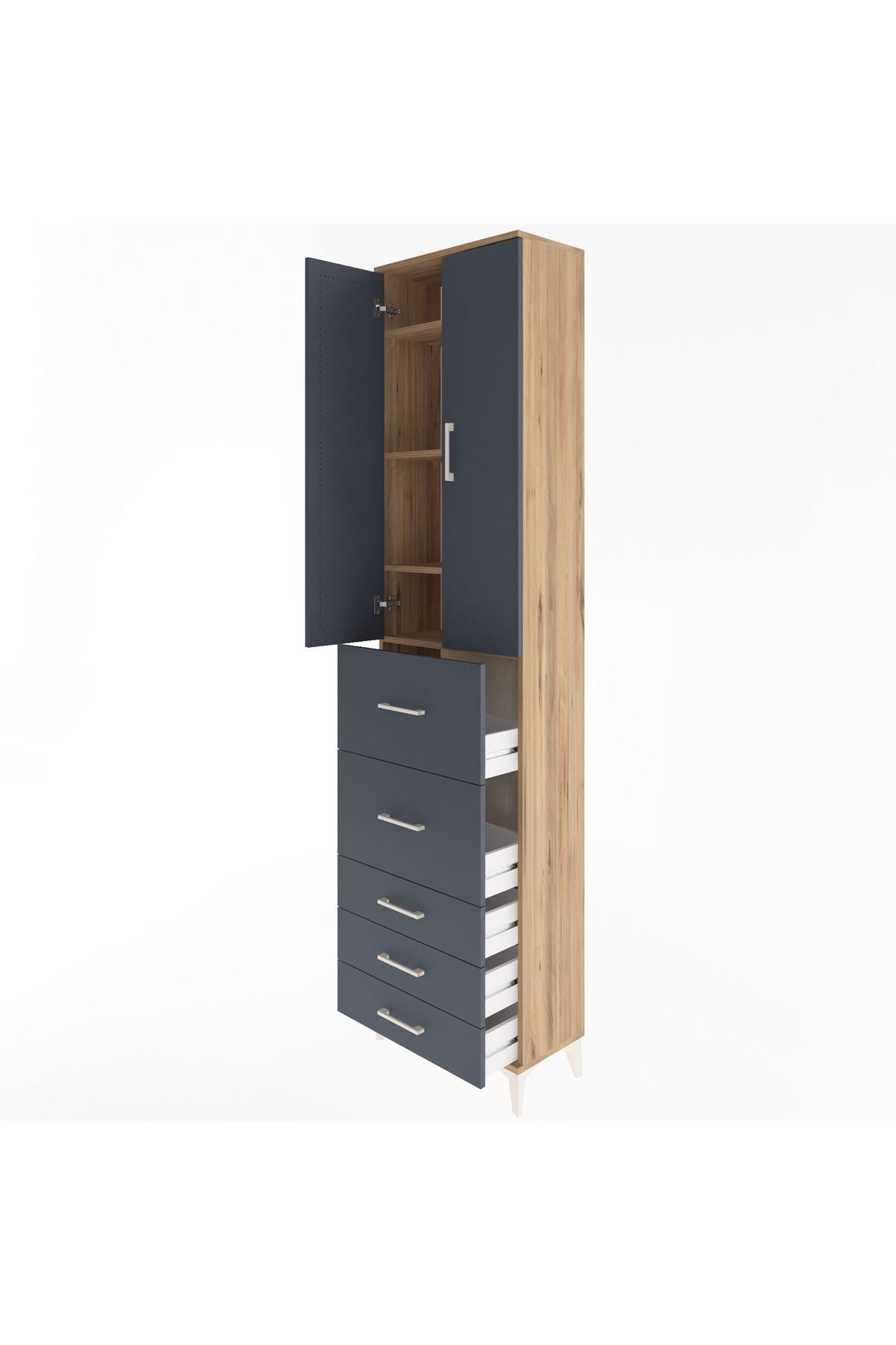 Arges Dolap 4 Raflı 5 Çekmeceli 2 Kapaklı 60x30x243 - S32M067V8A
