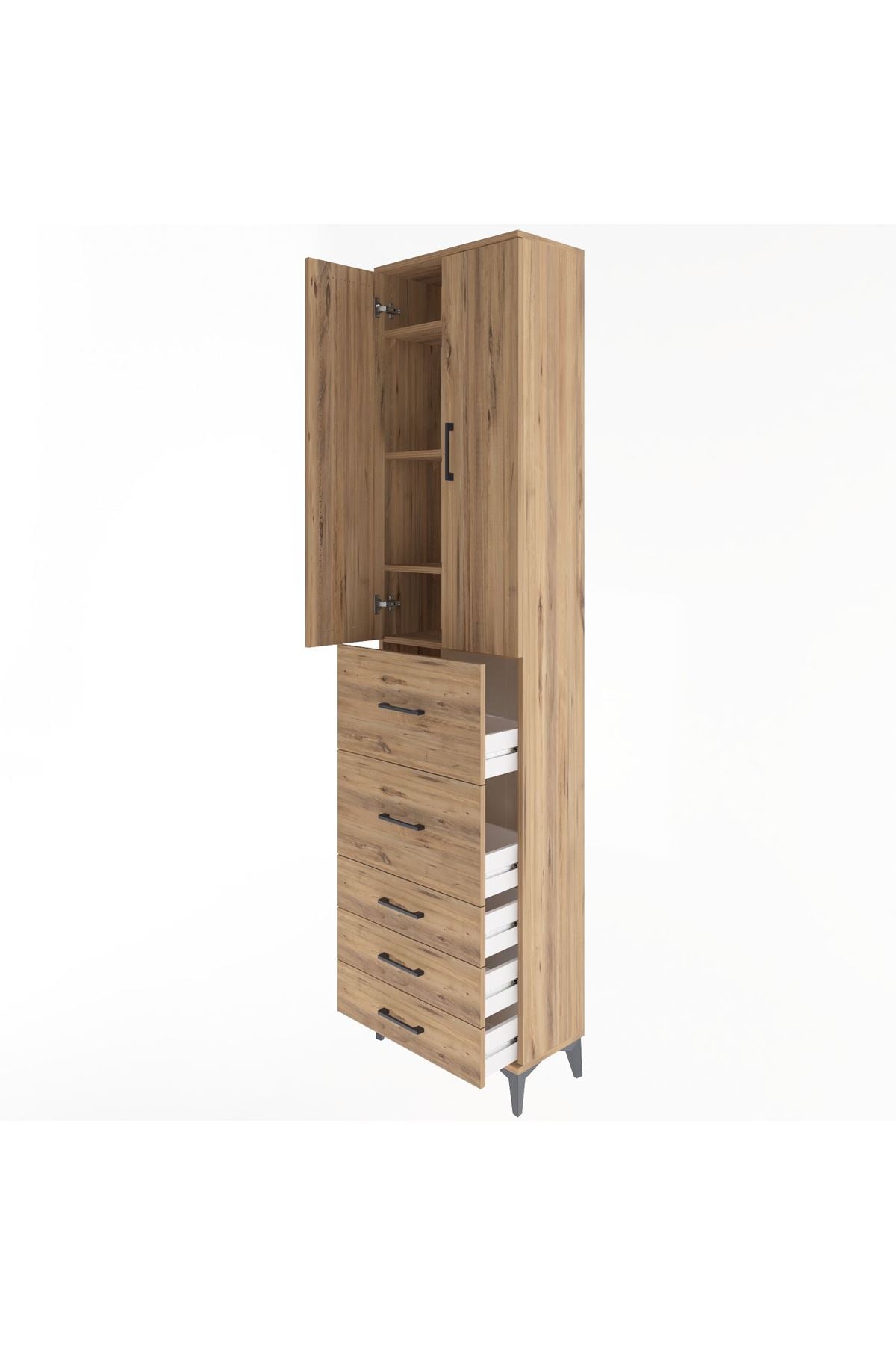 Arges Dolap 4 Raflı 5 Çekmeceli 2 Kapaklı 60x30x243 - S32M067V9A