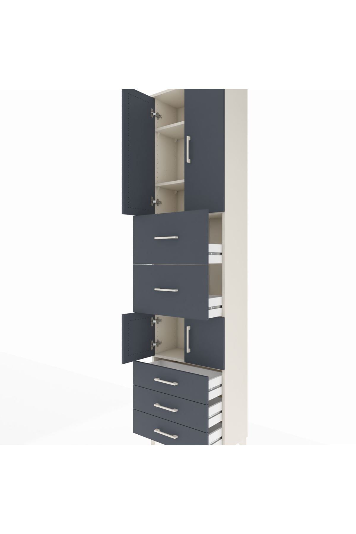 Arges Dolap 4 Raflı 5 Çekmeceli 4 Kapaklı 60x30x243 - S32M068V2A