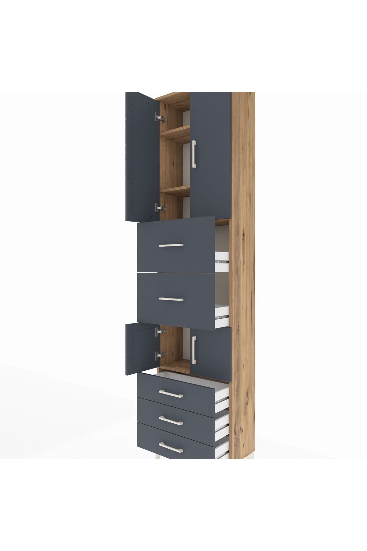 Arges Dolap 4 Raflı 5 Çekmeceli 4 Kapaklı 60x30x243 - S32M068V8A