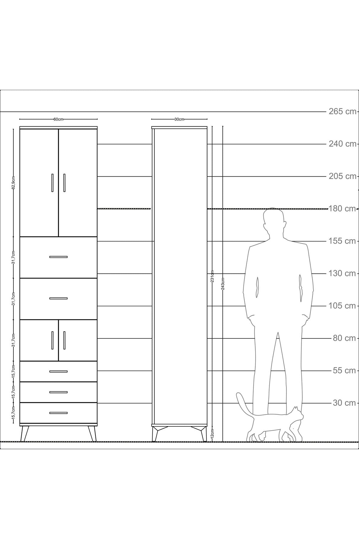 Arges Dolap 4 Raflı 5 Çekmeceli 4 Kapaklı 60x30x243 - S32M068V8A