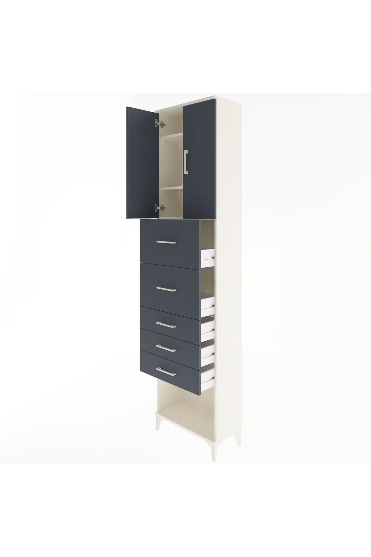 Arges Dolap 3 Raflı 5 Çekmeceli 2 Kapaklı 60x30x243 - S32M069V2A