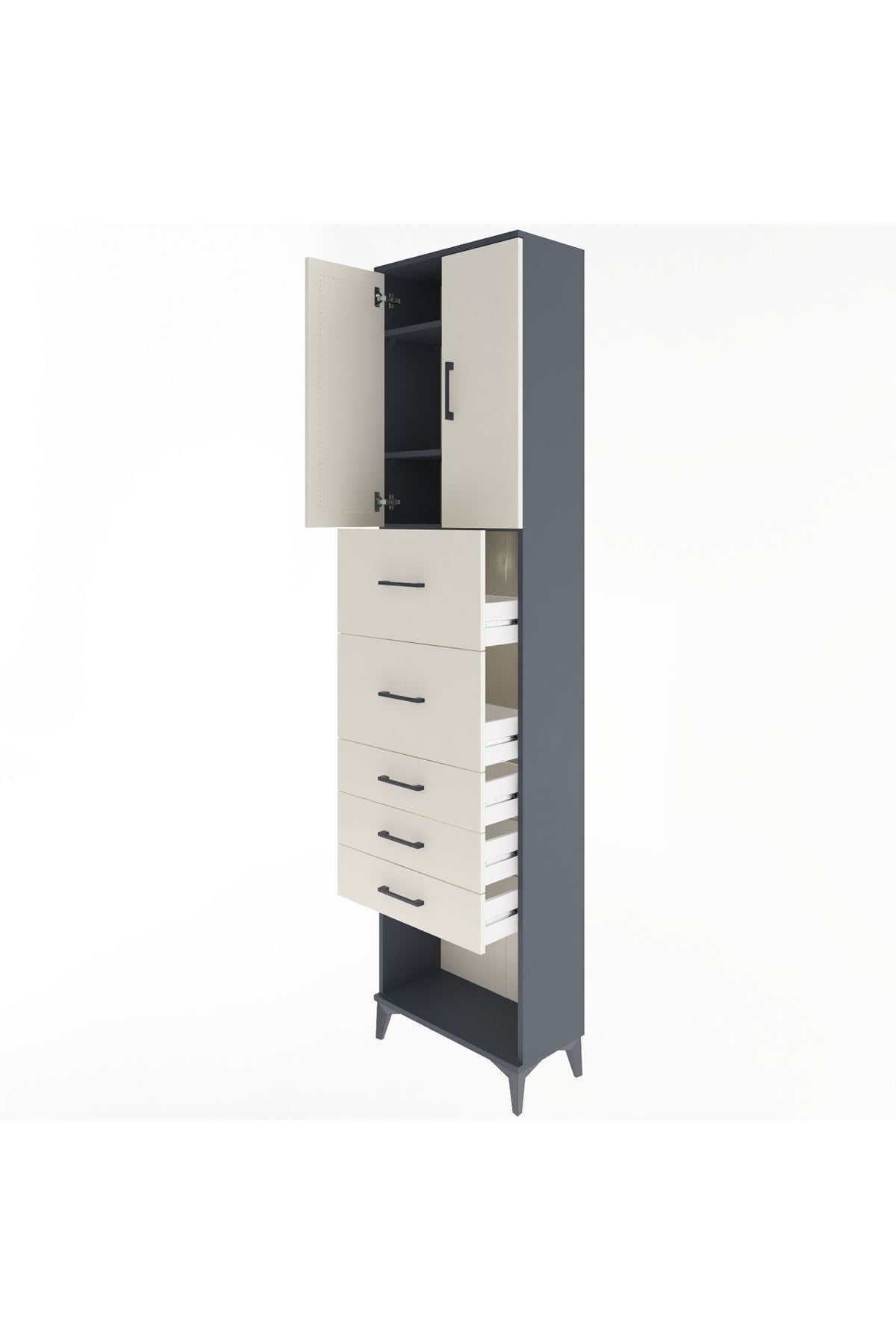Arges Dolap 3 Raflı 5 Çekmeceli 2 Kapaklı 60x30x243 - S32M069V4A