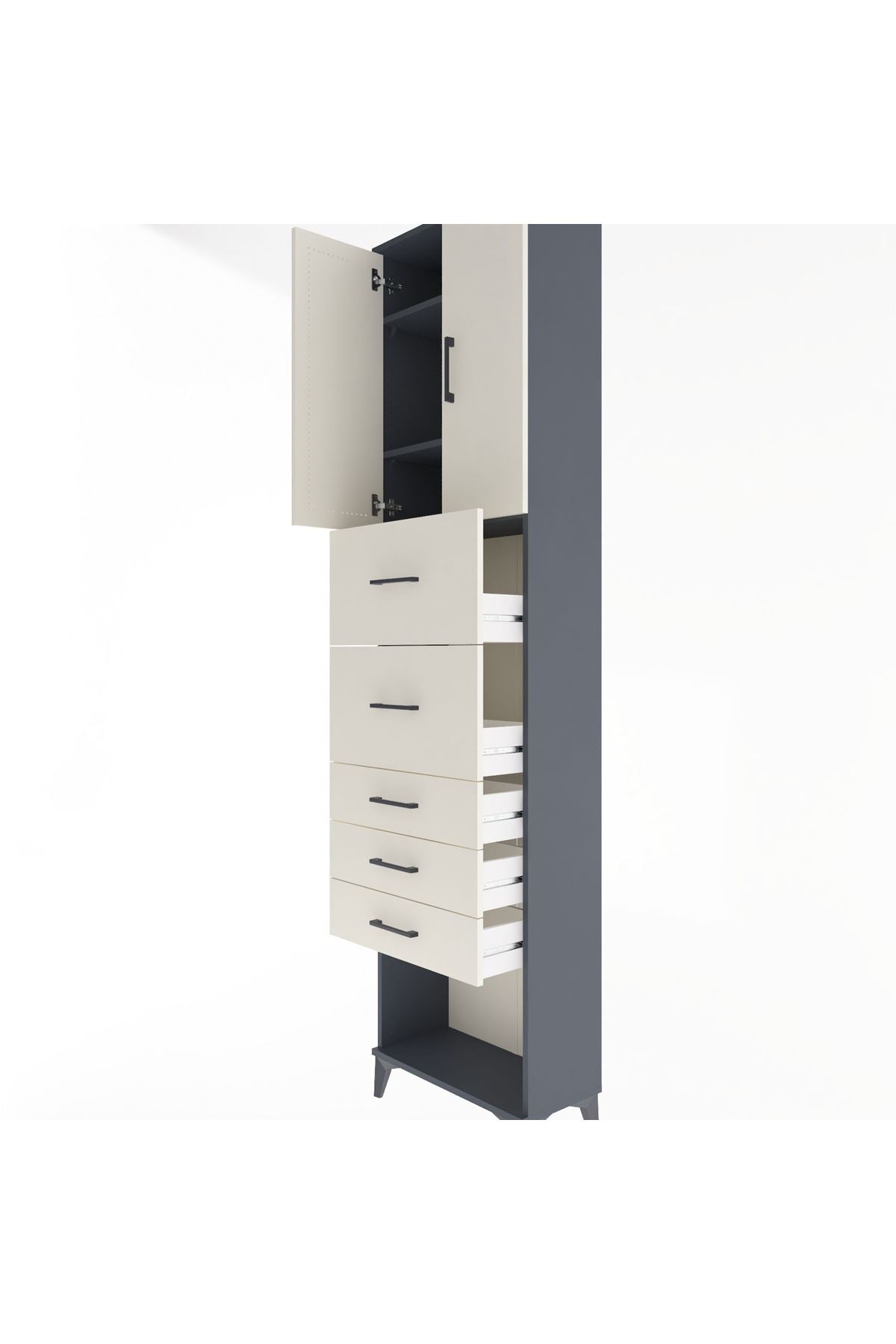 Arges Dolap 3 Raflı 5 Çekmeceli 2 Kapaklı 60x30x243 - S32M069V4A
