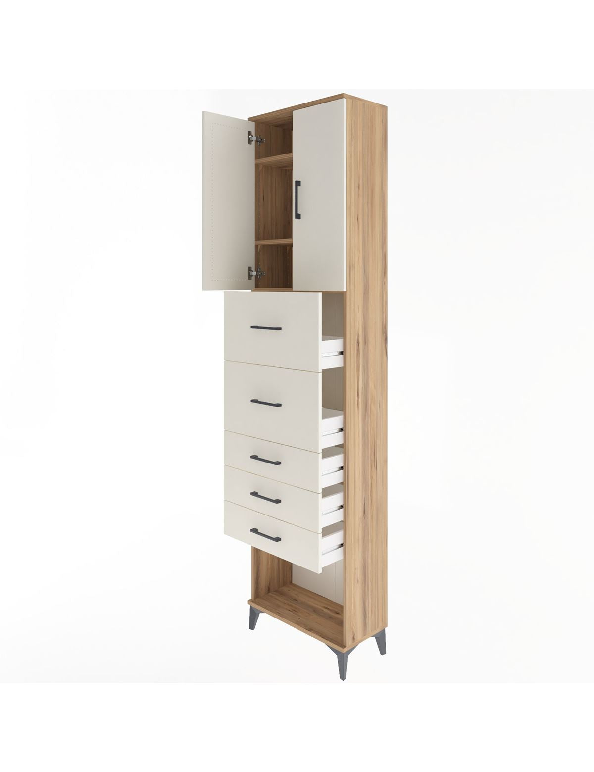 Arges Dolap 3 Raflı 5 Çekmeceli 2 Kapaklı 60x30x243 - S32M069V7A