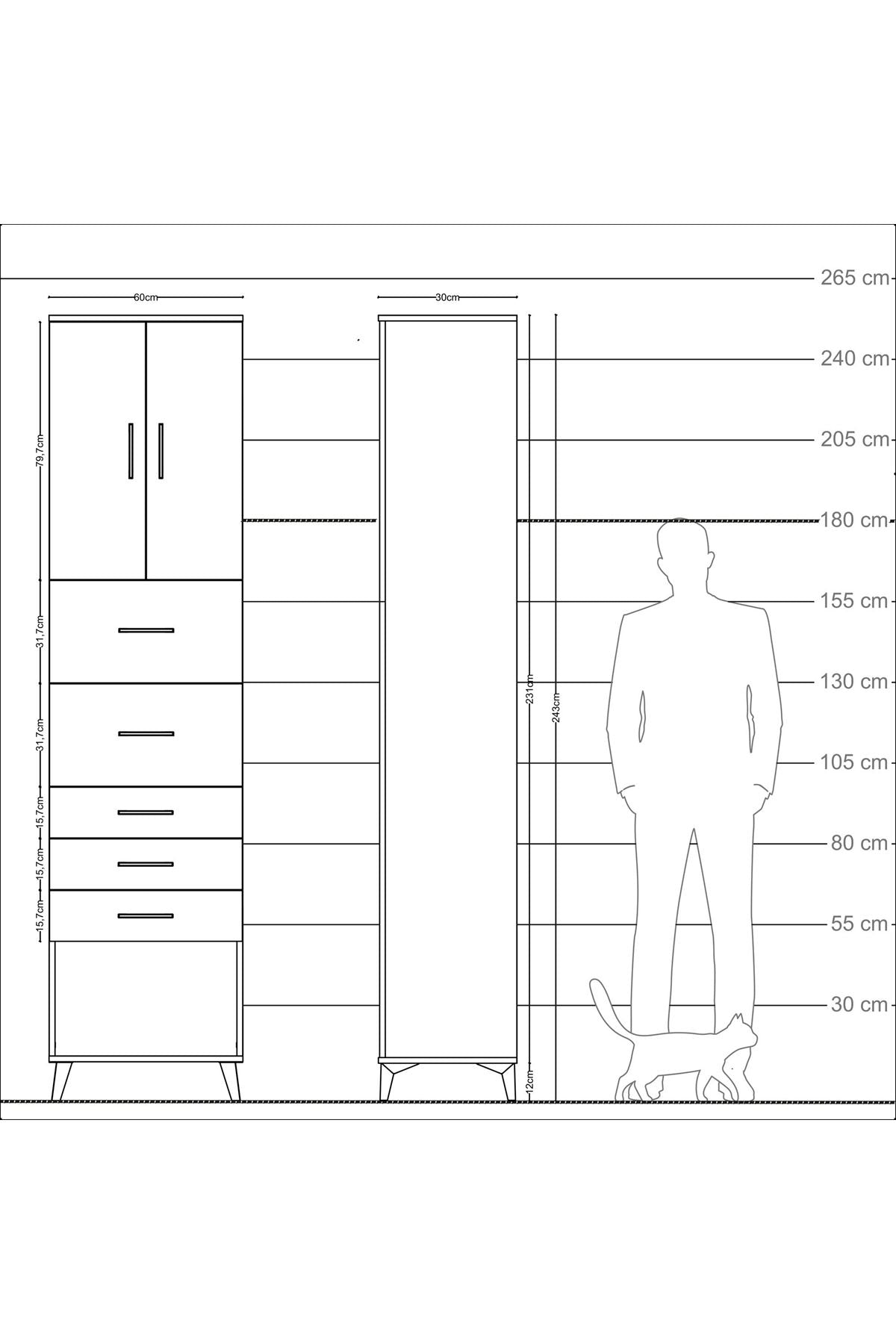 Arges Dolap 3 Raflı 5 Çekmeceli 2 Kapaklı 60x30x243 - S32M069V7A