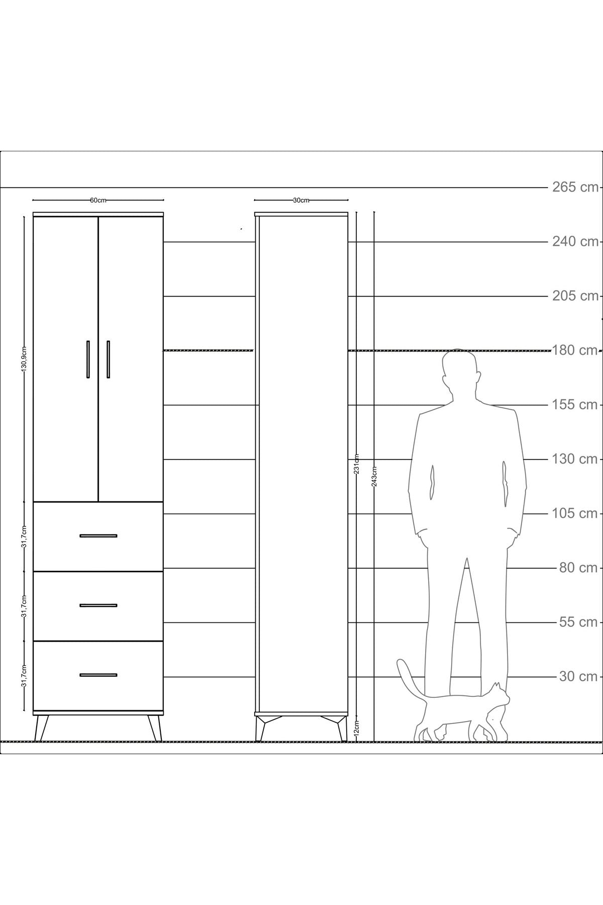Arges Dolap 4 Raflı 3 Çekmeceli 2 Kapaklı 60x30x243 - S32M070V2A