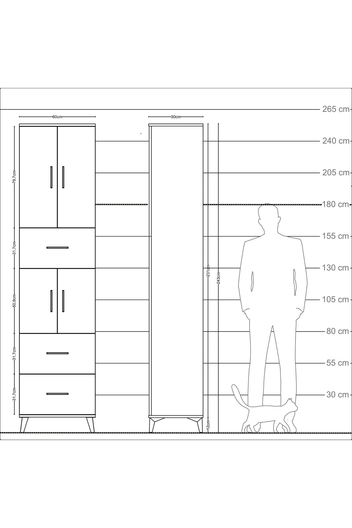 Arges Dolap 5 Raflı 3 Çekmeceli 4 Kapaklı 60x30x243 - S32M071V6A