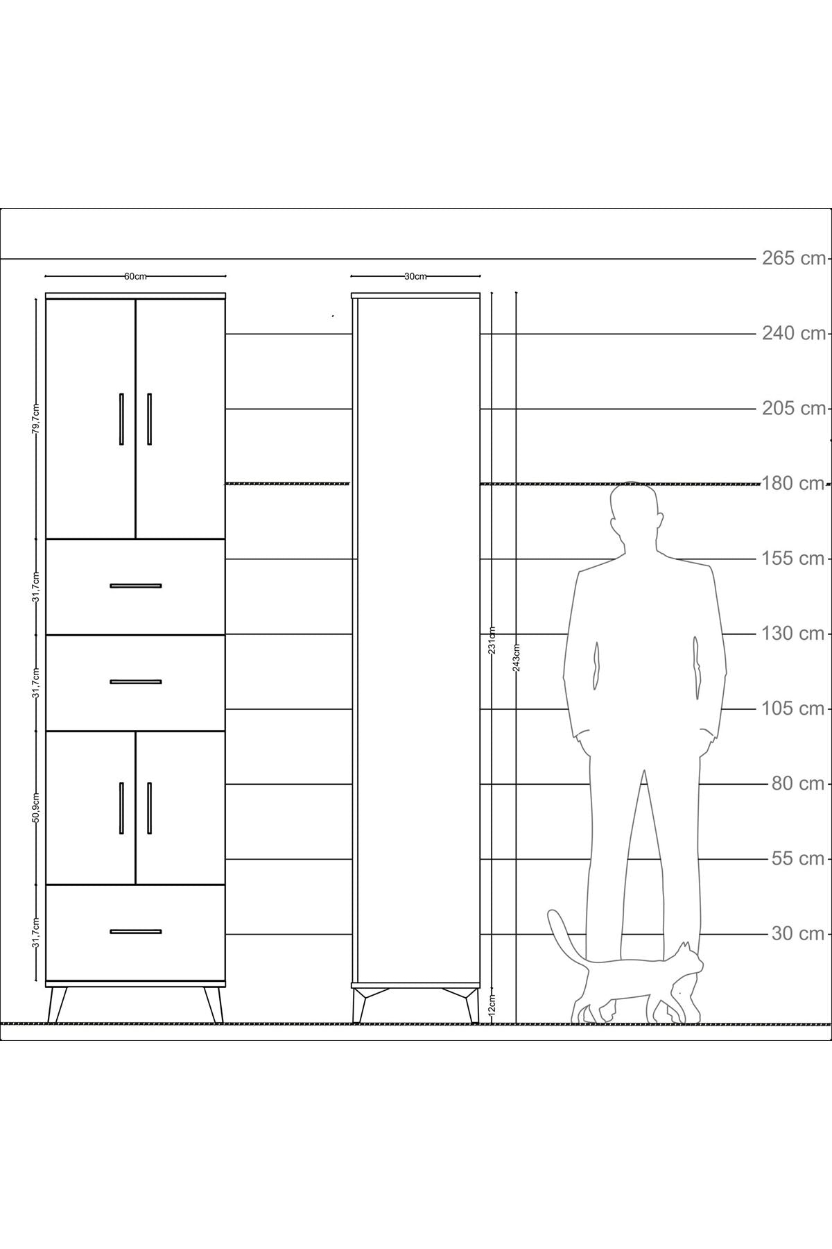Arges Dolap 5 Raflı 3 Çekmeceli 4 Kapaklı 60x30x243 - S32M072V3A