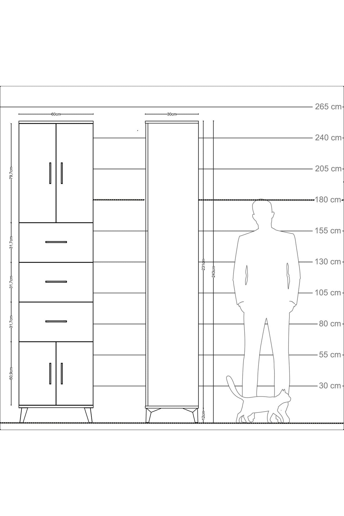 Arges Dolap Tek Raflı 3 Çekmeceli 4 Kapaklı 60x30x243 - S32M073V7A