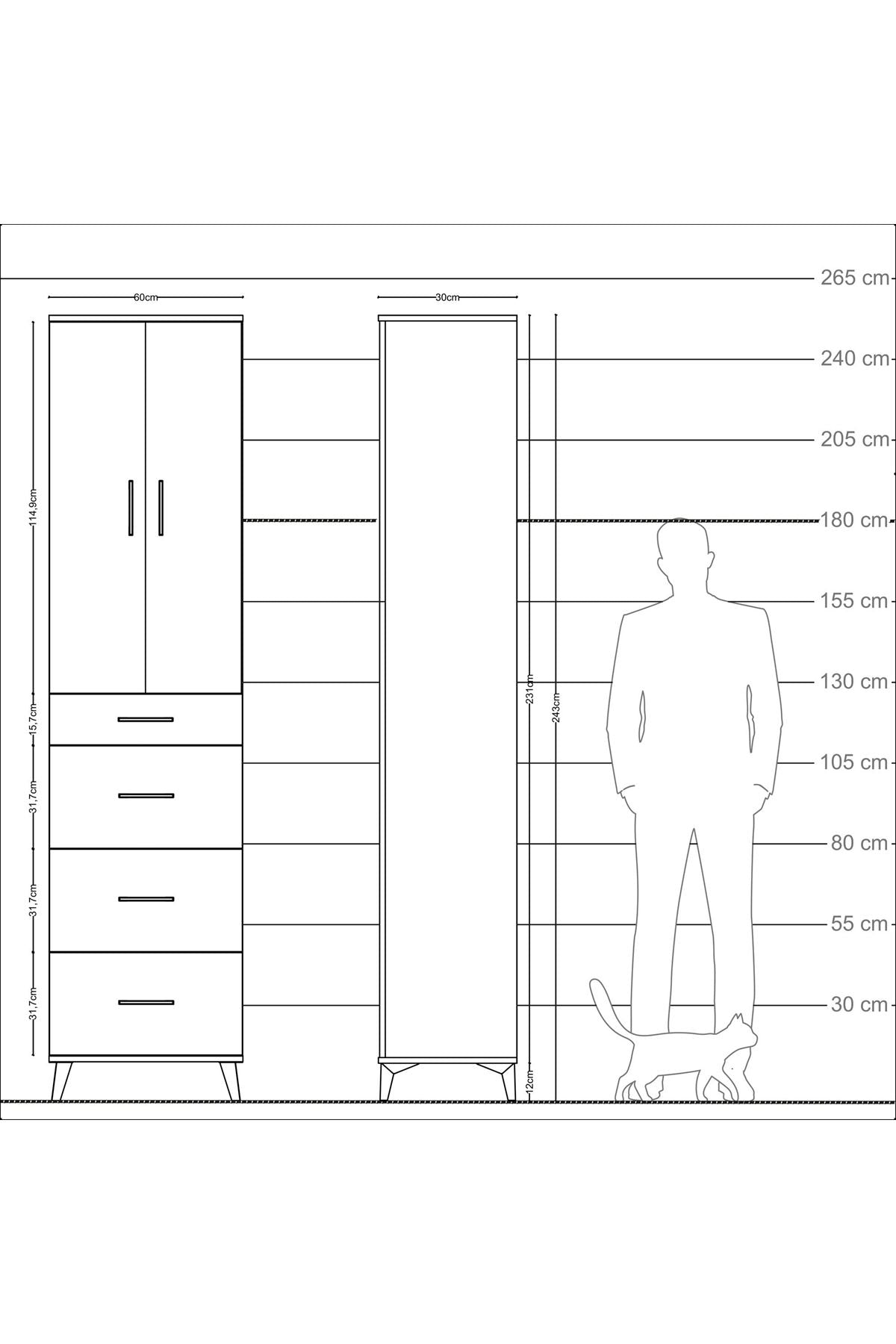 Arges Dolap Tek Raflı 4 Çekmeceli 2 Kapaklı 60x30x243 - S32M074V1A