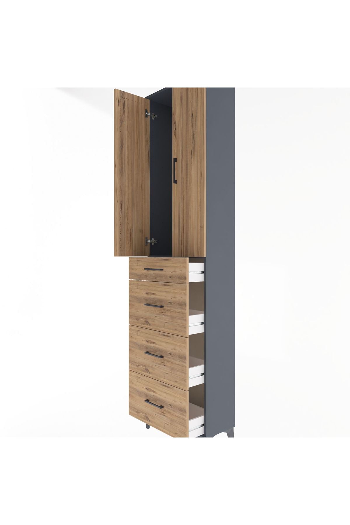 Arges Dolap Tek Raflı 4 Çekmeceli 2 Kapaklı 60x30x243 - S32M074V6A