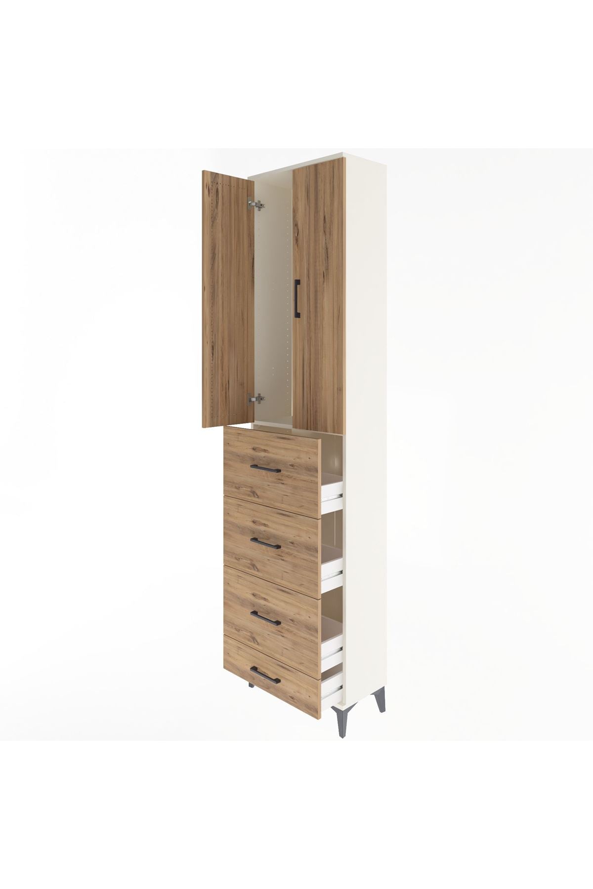 Arges Dolap Tek Raflı 4 Çekmeceli 2 Kapaklı 60x30x243 - S32M075V3A
