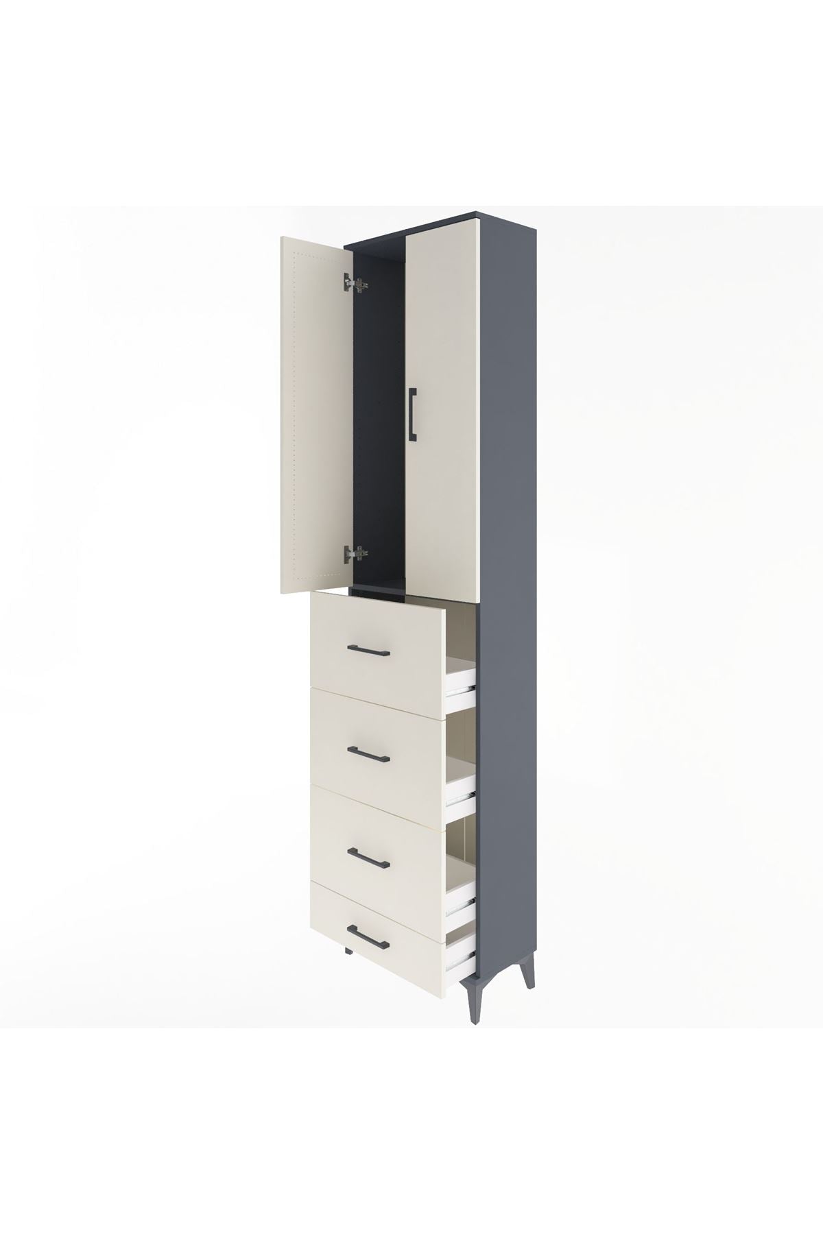 Arges Dolap Tek Raflı 4 Çekmeceli 2 Kapaklı 60x30x243 - S32M075V4A