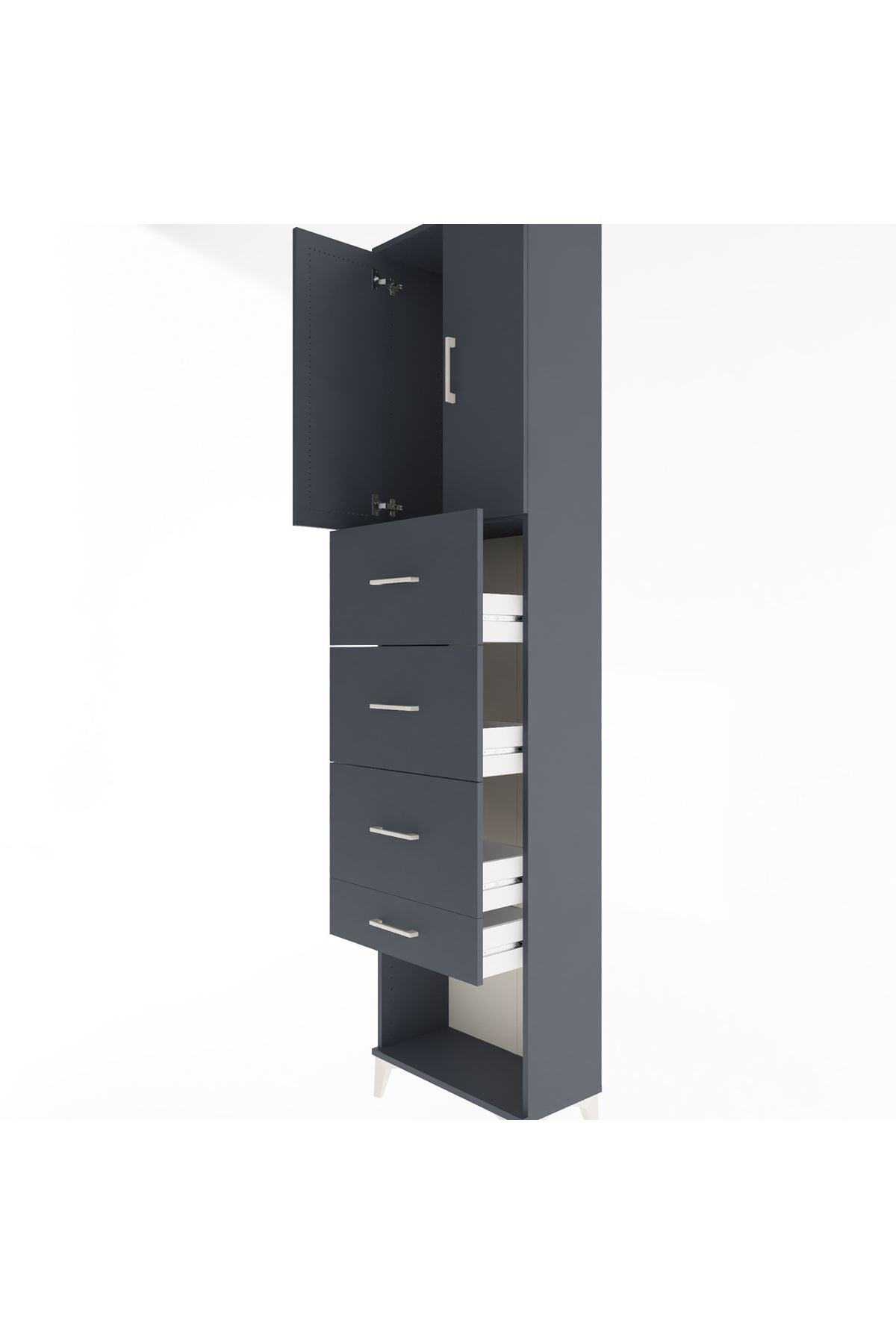 Arges Dolap Tek Raflı 4 Çekmeceli 2 Kapaklı 60x30x243 - S32M076V5A