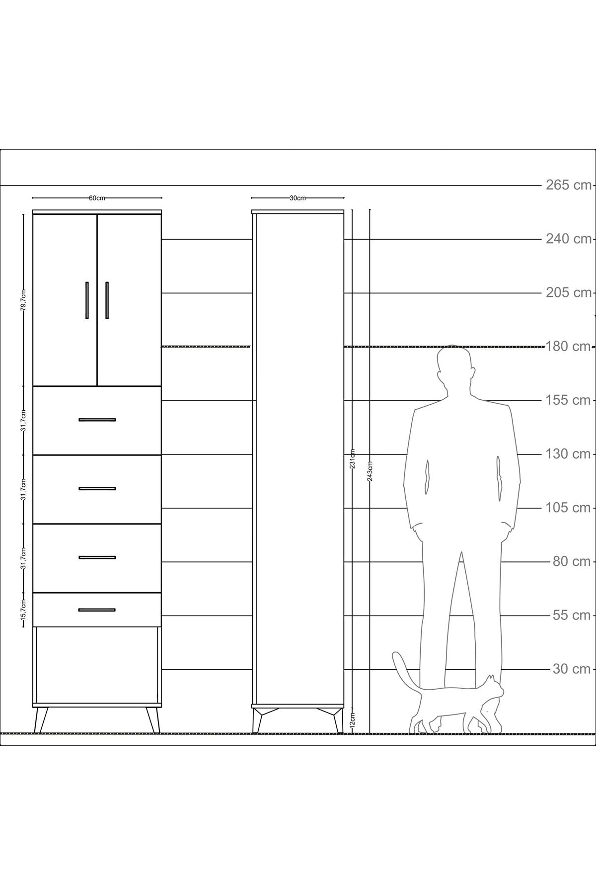 Arges Dolap Tek Raflı 4 Çekmeceli 2 Kapaklı 60x30x243 - S32M076V6A