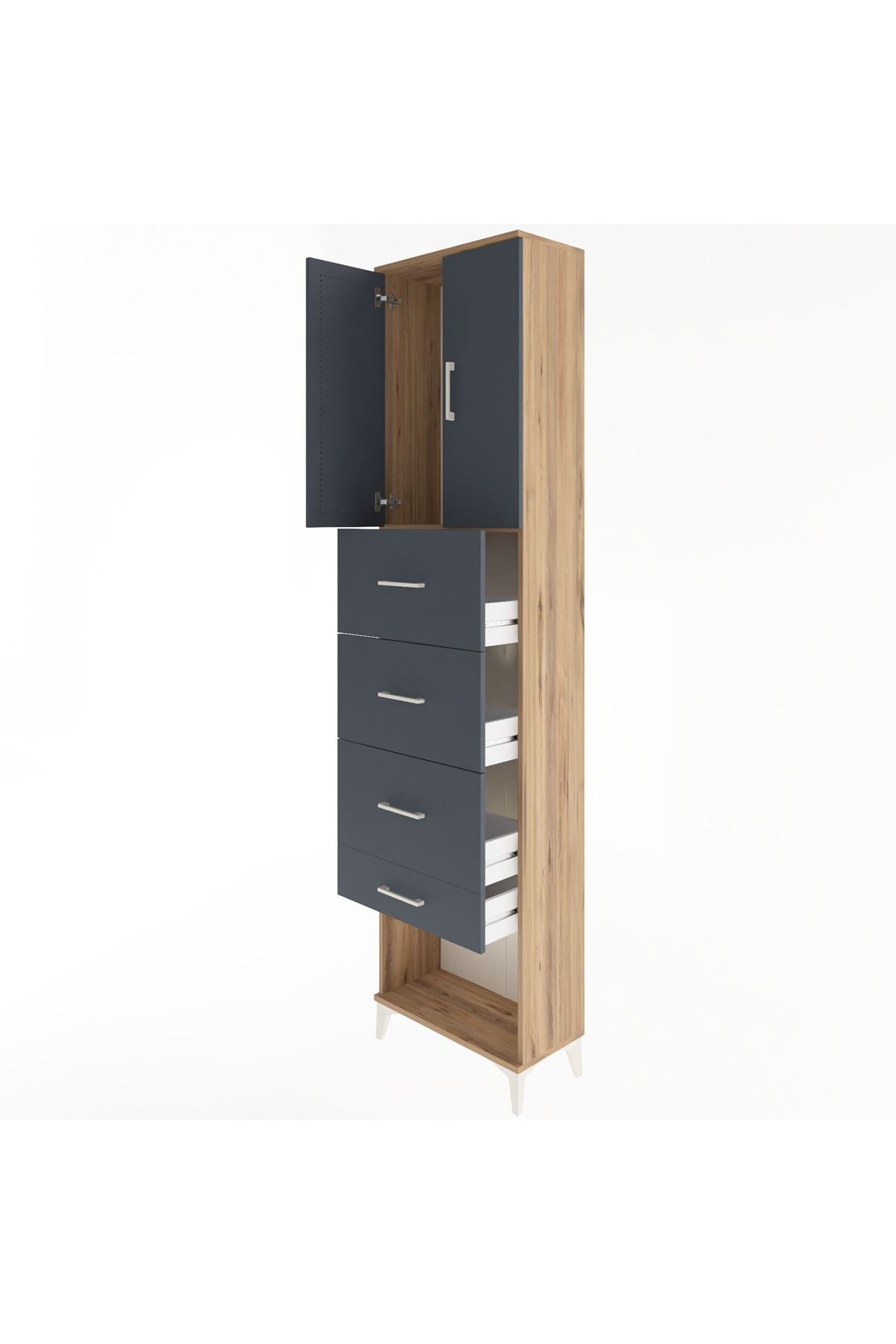 Arges Dolap Tek Raflı 4 Çekmeceli 2 Kapaklı 60x30x243 - S32M076V8A