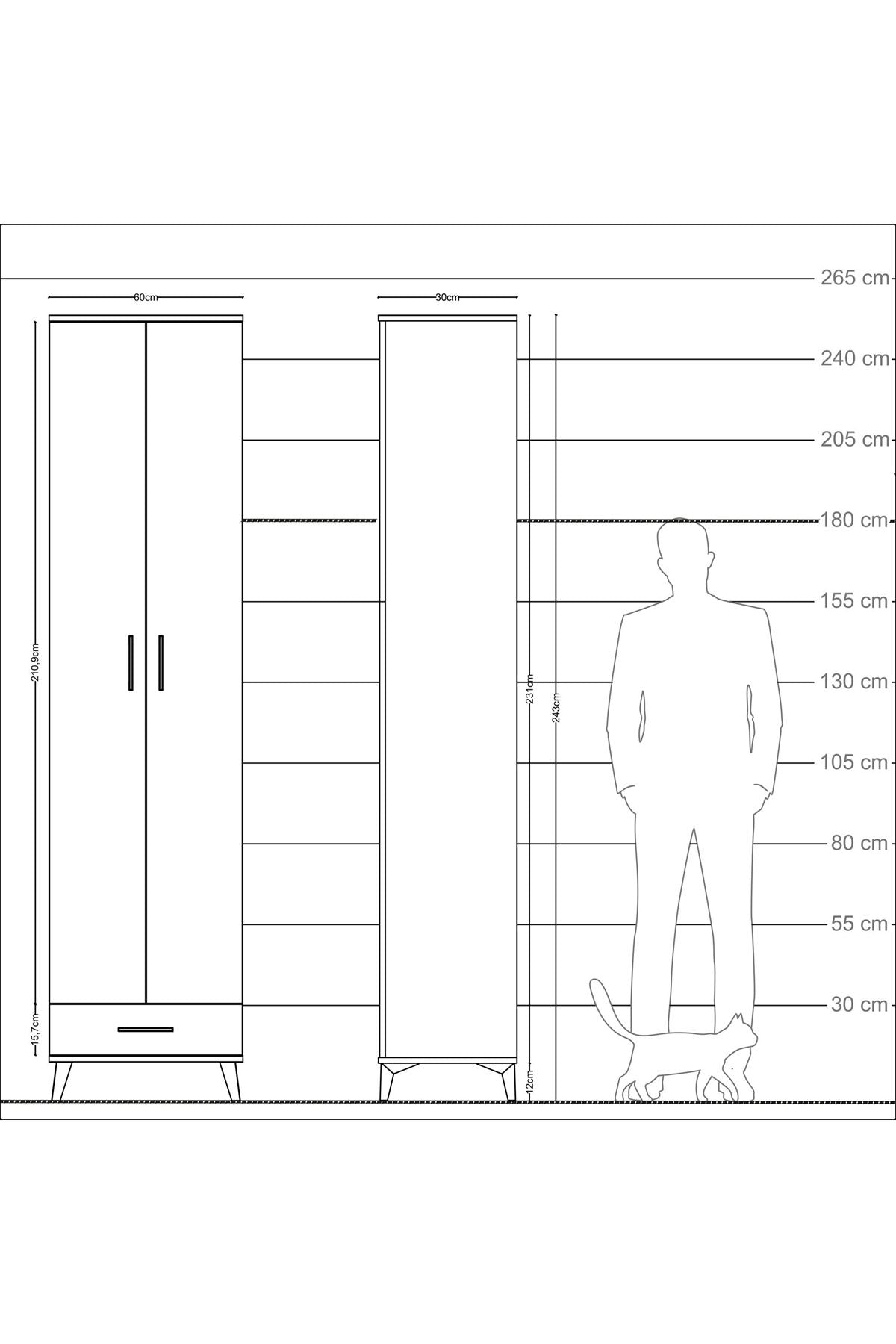 Arges Dolap 5 Raflı Tek Çekmeceli 2 Kapaklı 60x30x243 - S32M077V2A