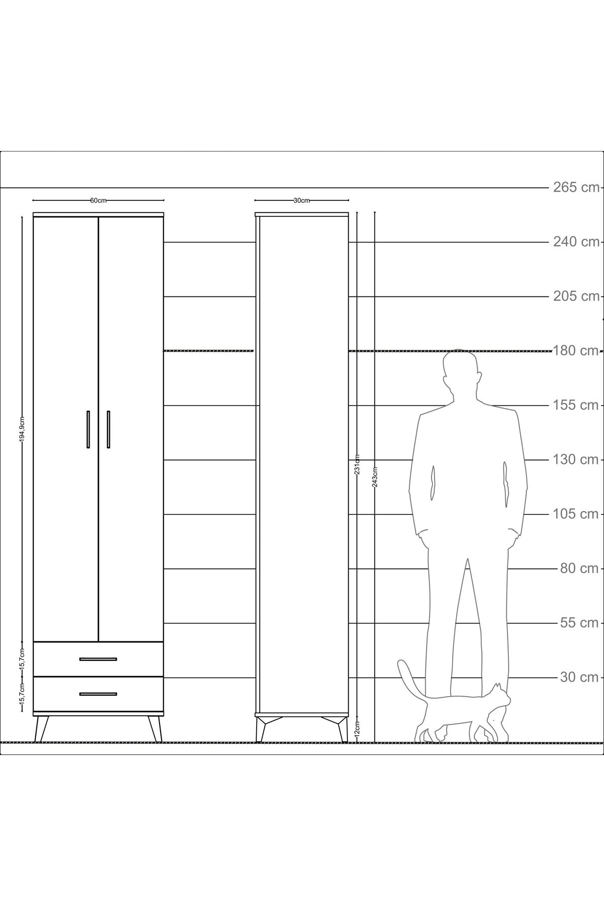 Arges Dolap 5 Raflı 2 Çekmeceli 2 Kapaklı 60x30x243 - S32M079V1A