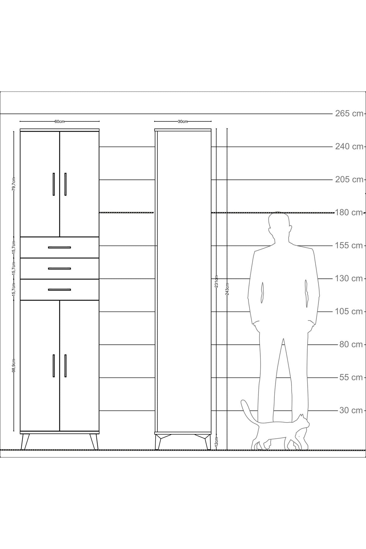 Arges Dolap 5 Raflı 3 Çekmeceli 4 Kapaklı 60x30x243 - S32M084V8A