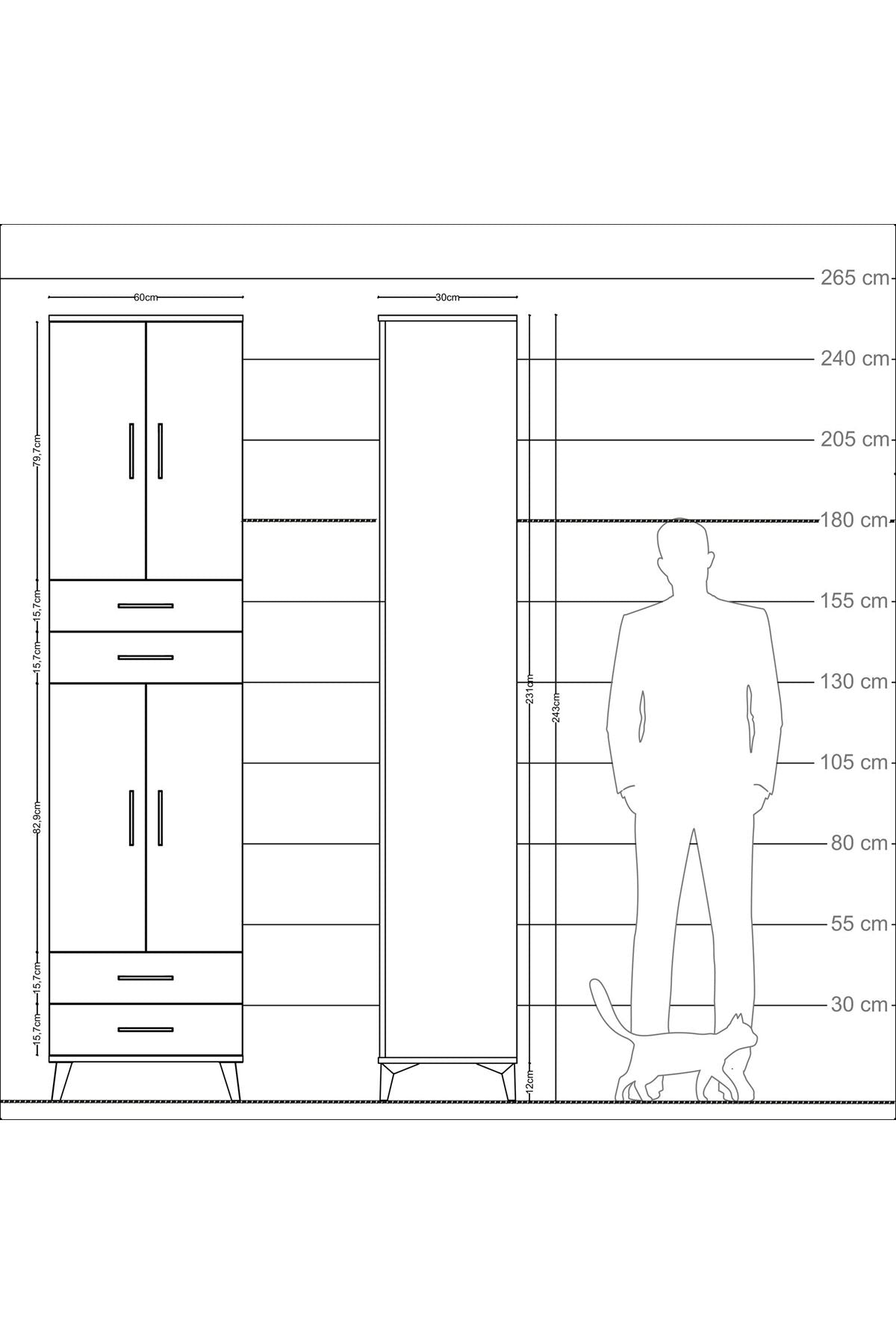 Arges Dolap 3 Raflı 4 Çekmeceli 4 Kapaklı 60x30x243 - S32M087V2A