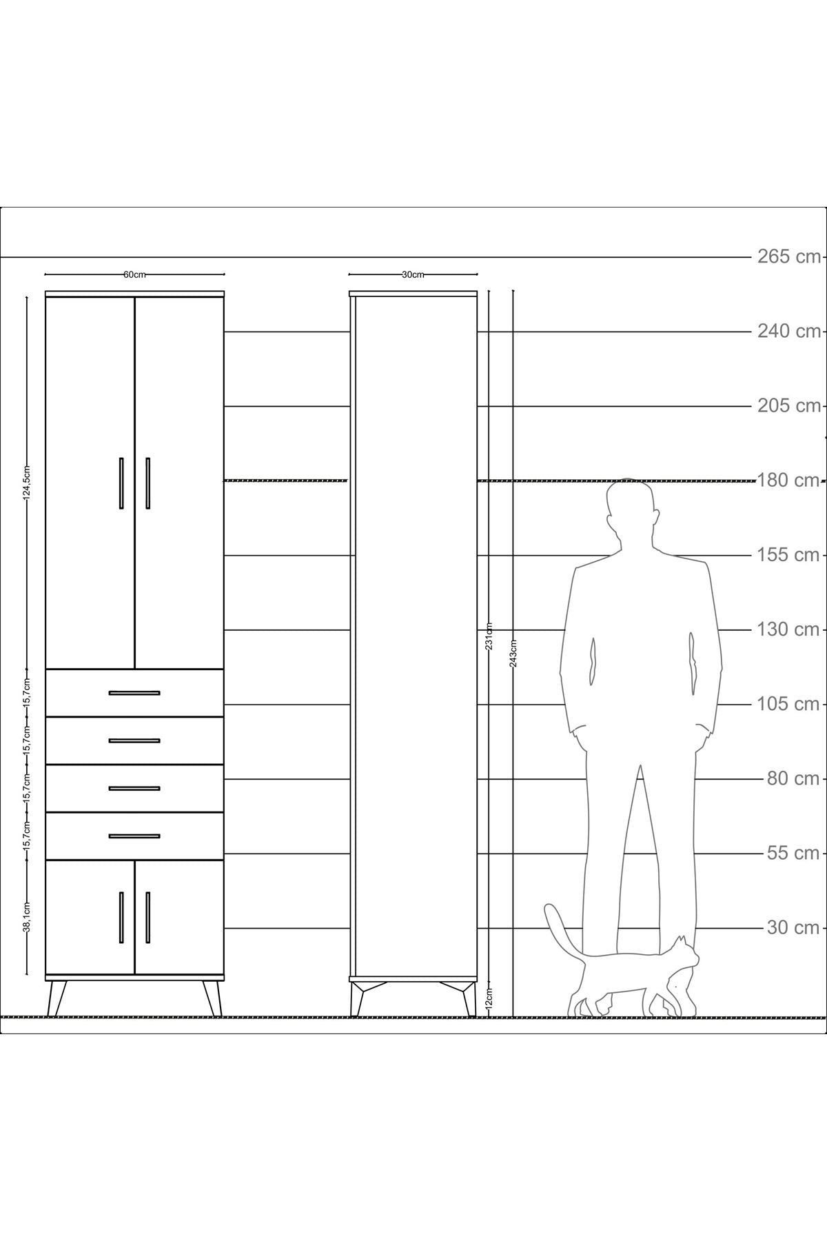 Arges Dolap 3 Raflı 4 Çekmeceli 4 Kapaklı 60x30x243 - S32M088V5A