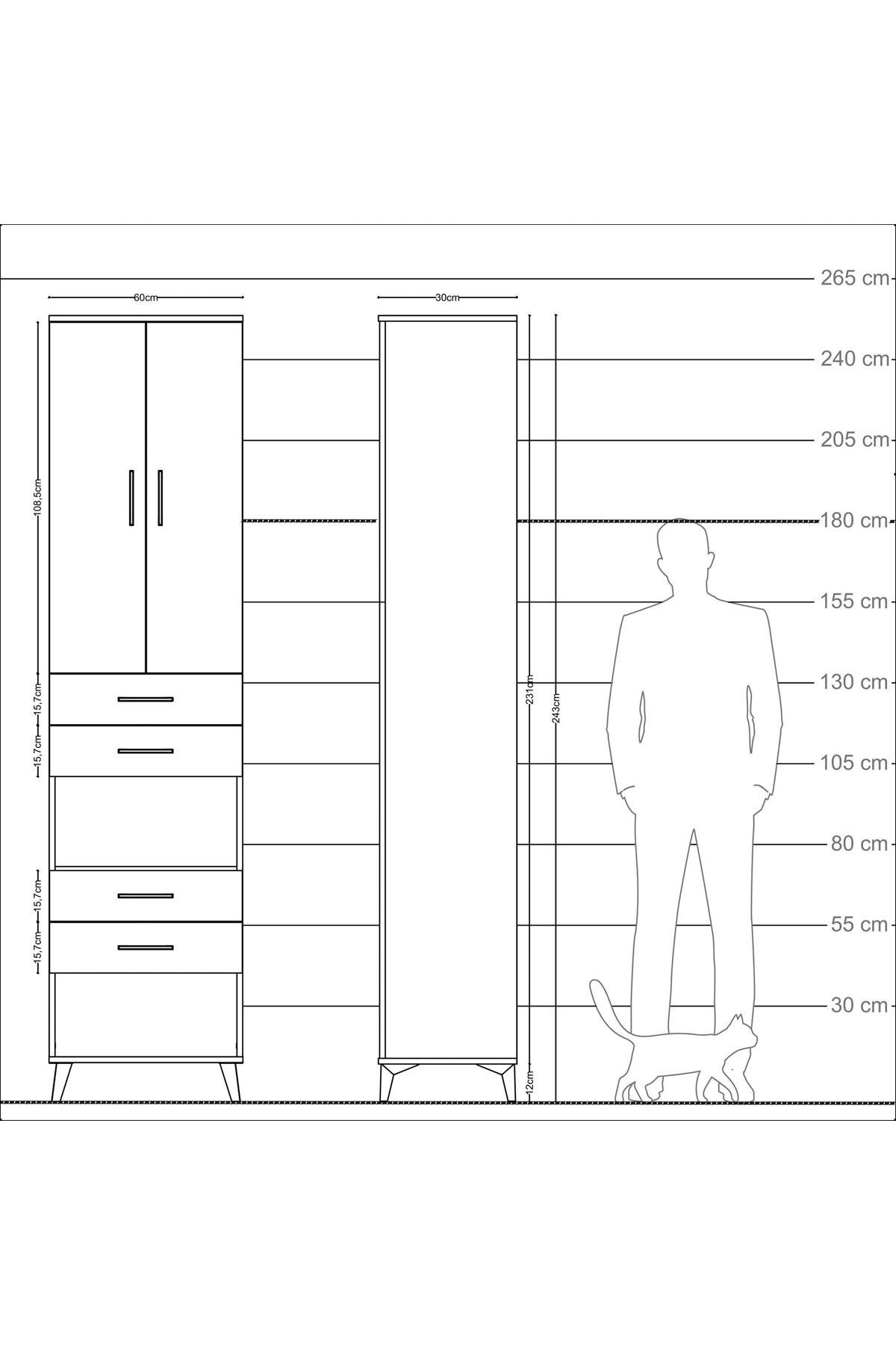 Arges Dolap 4 Raflı 4 Çekmeceli 2 Kapaklı 60x30x243 - S32M089V9A