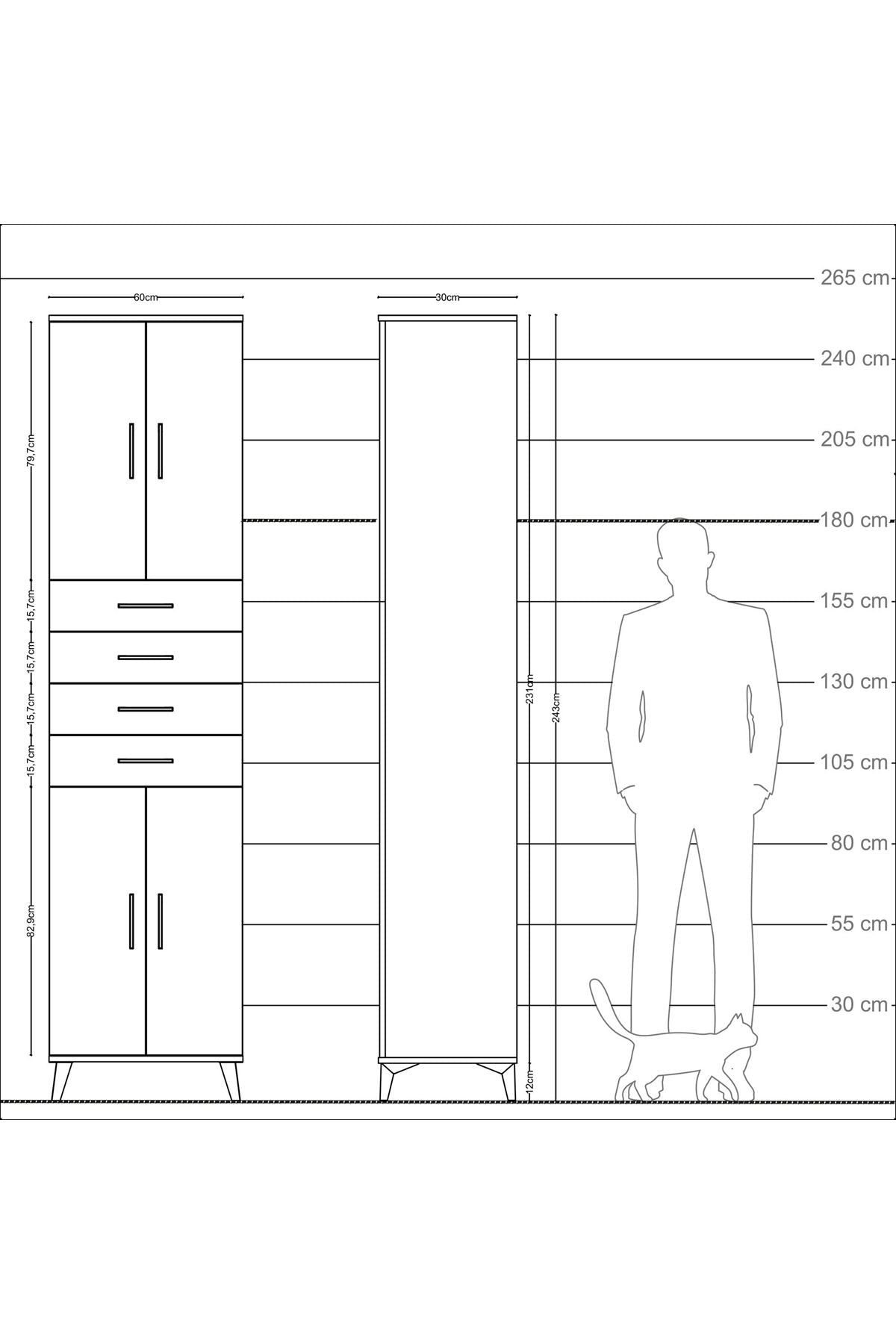 Arges Dolap 4 Raflı 4 Çekmeceli 4 Kapaklı 60x30x243 - S32M090V2A