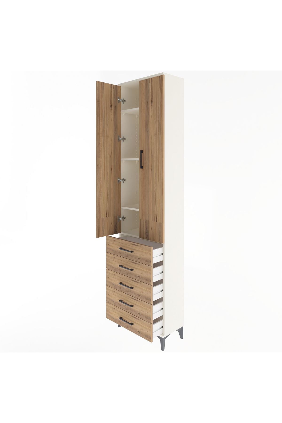 Arges Dolap 4 Raflı 5 Çekmeceli 2 Kapaklı 60x30x243 - S32M091V3A