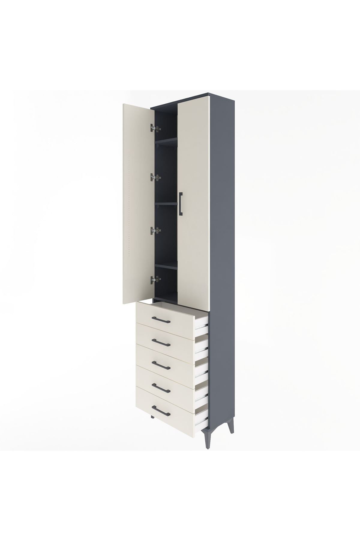 Arges Dolap 4 Raflı 5 Çekmeceli 2 Kapaklı 60x30x243 - S32M091V4A