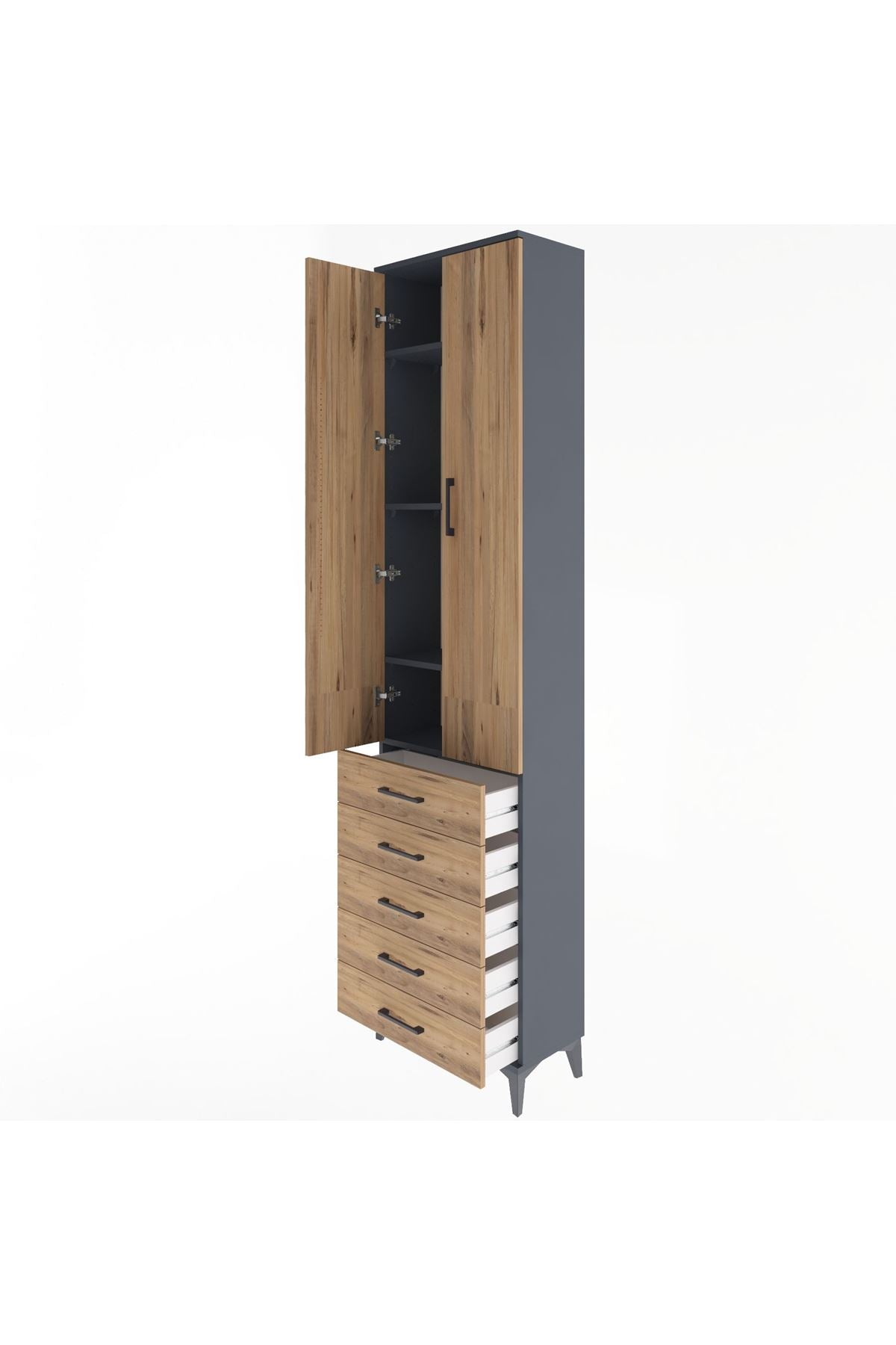 Arges Dolap 4 Raflı 5 Çekmeceli 2 Kapaklı 60x30x243 - S32M091V6A