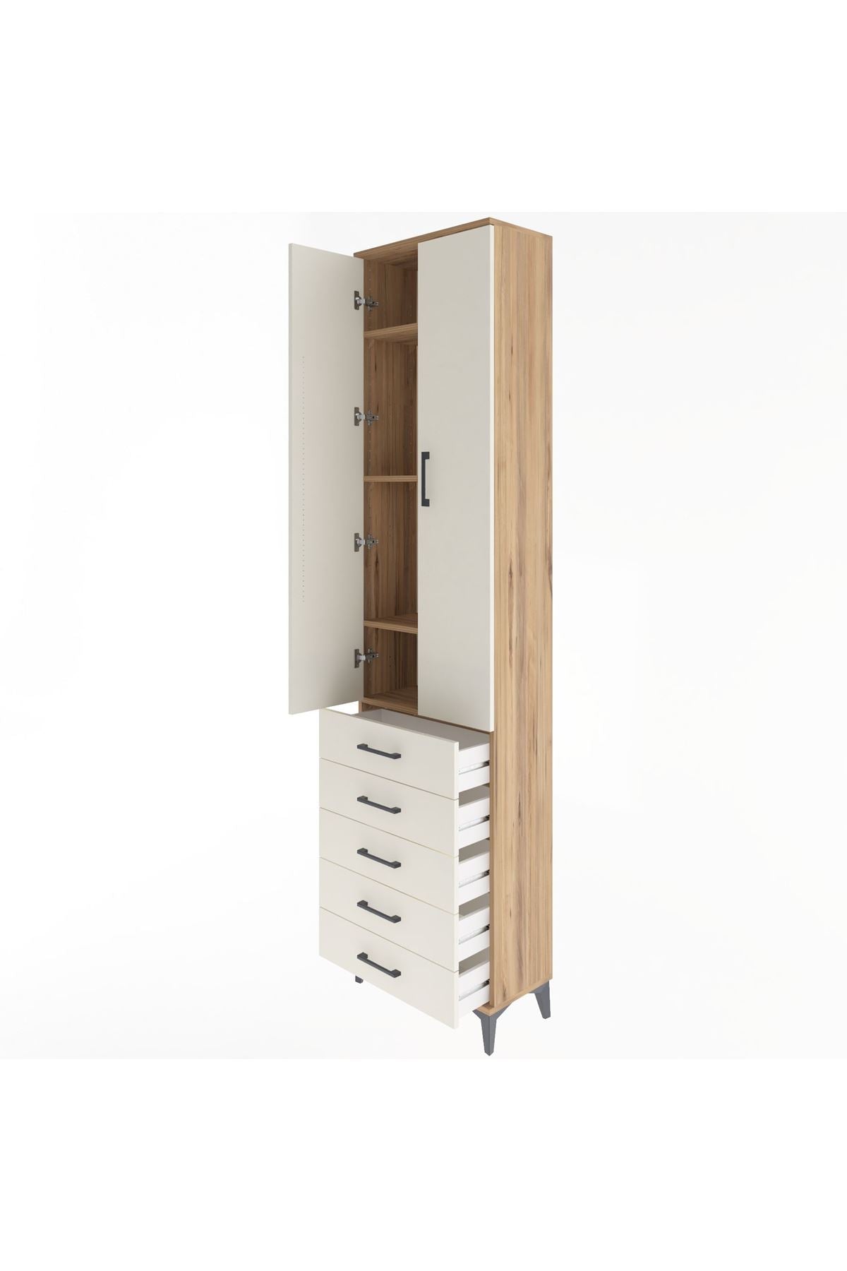 Arges Dolap 4 Raflı 5 Çekmeceli 2 Kapaklı 60x30x243 - S32M091V7A