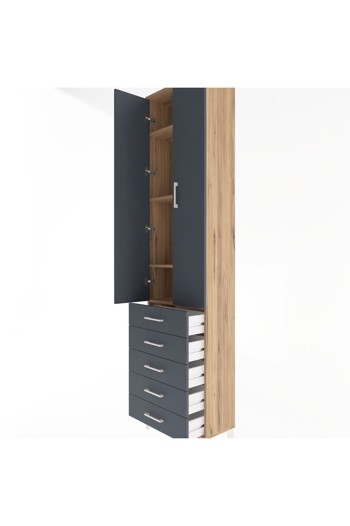 Arges Dolap 4 Raflı 5 Çekmeceli 2 Kapaklı 60x30x243 - S32M091V8A