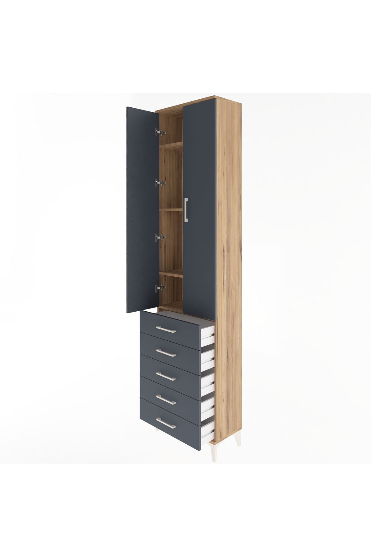 Arges Dolap 4 Raflı 5 Çekmeceli 2 Kapaklı 60x30x243 - S32M091V8A