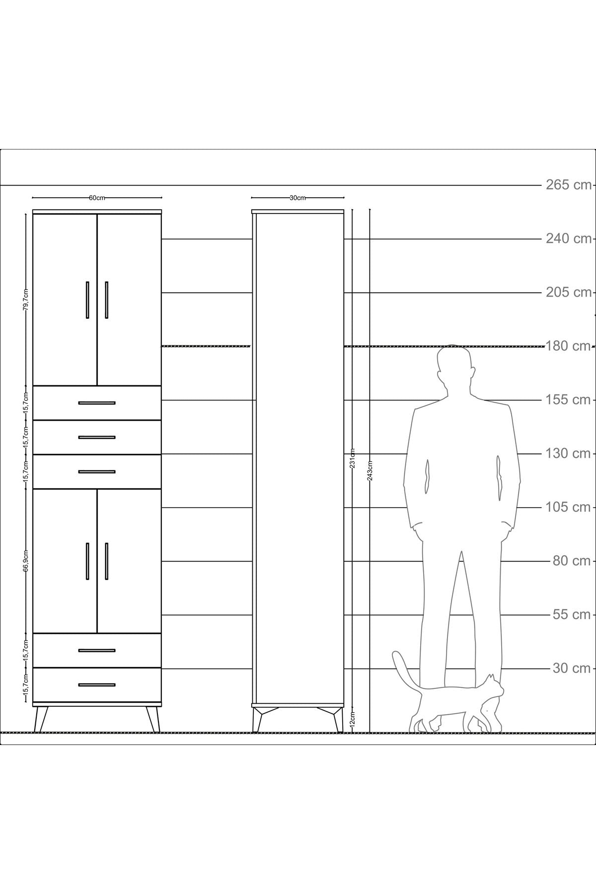 Arges Dolap 5 Raflı 5 Çekmeceli 4 Kapaklı 60x30x243 - S32M093V5A