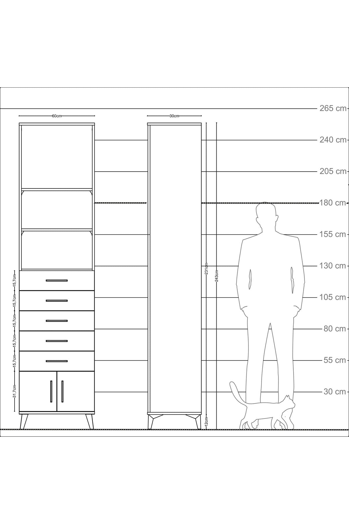 Arges Dolap 4 Raflı 5 Çekmeceli 2 Kapaklı 60x30x243 - S32M094V9A