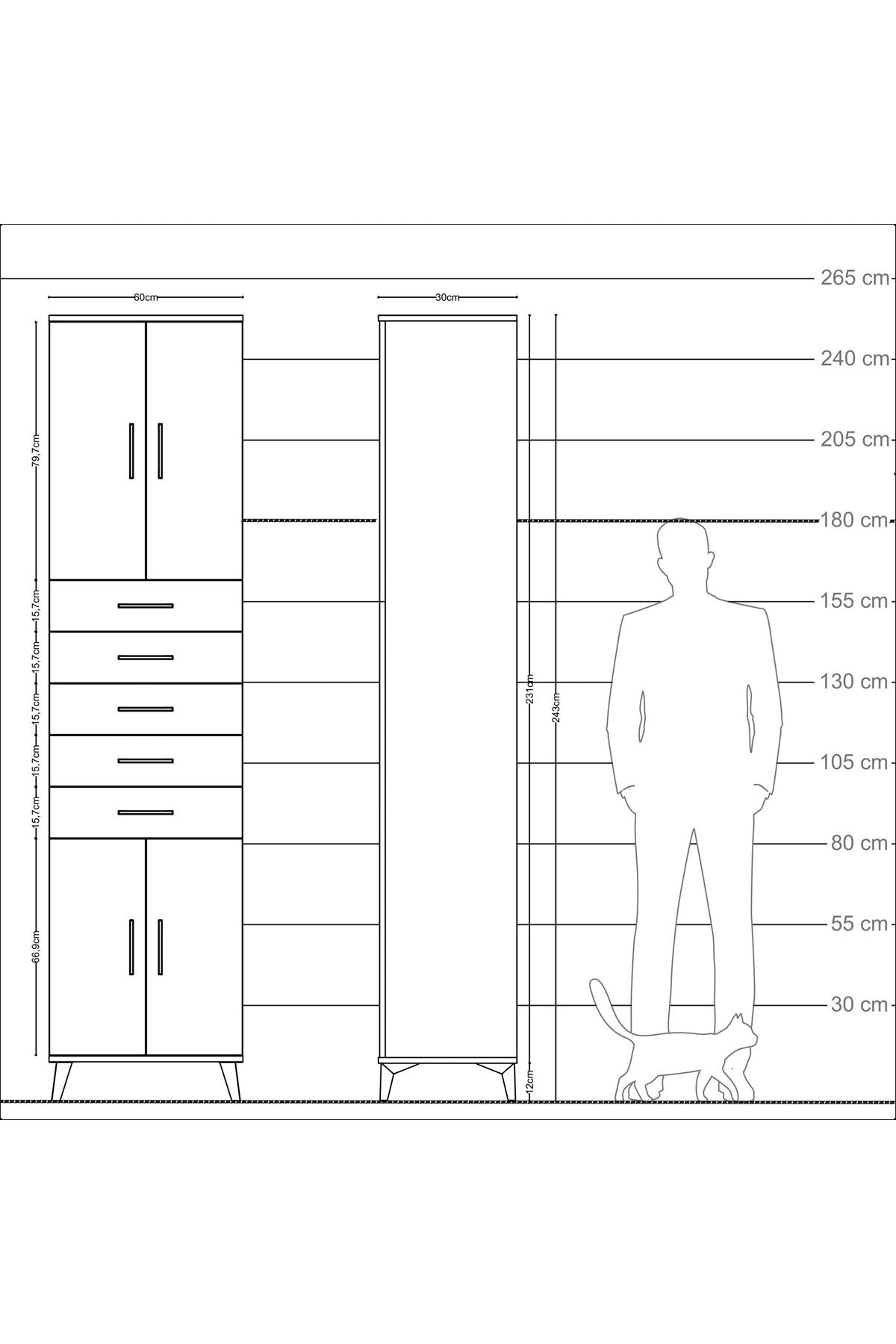 Arges Dolap 4 Raflı 5 Çekmeceli 4 Kapaklı 60x30x243 - S32M095V3A