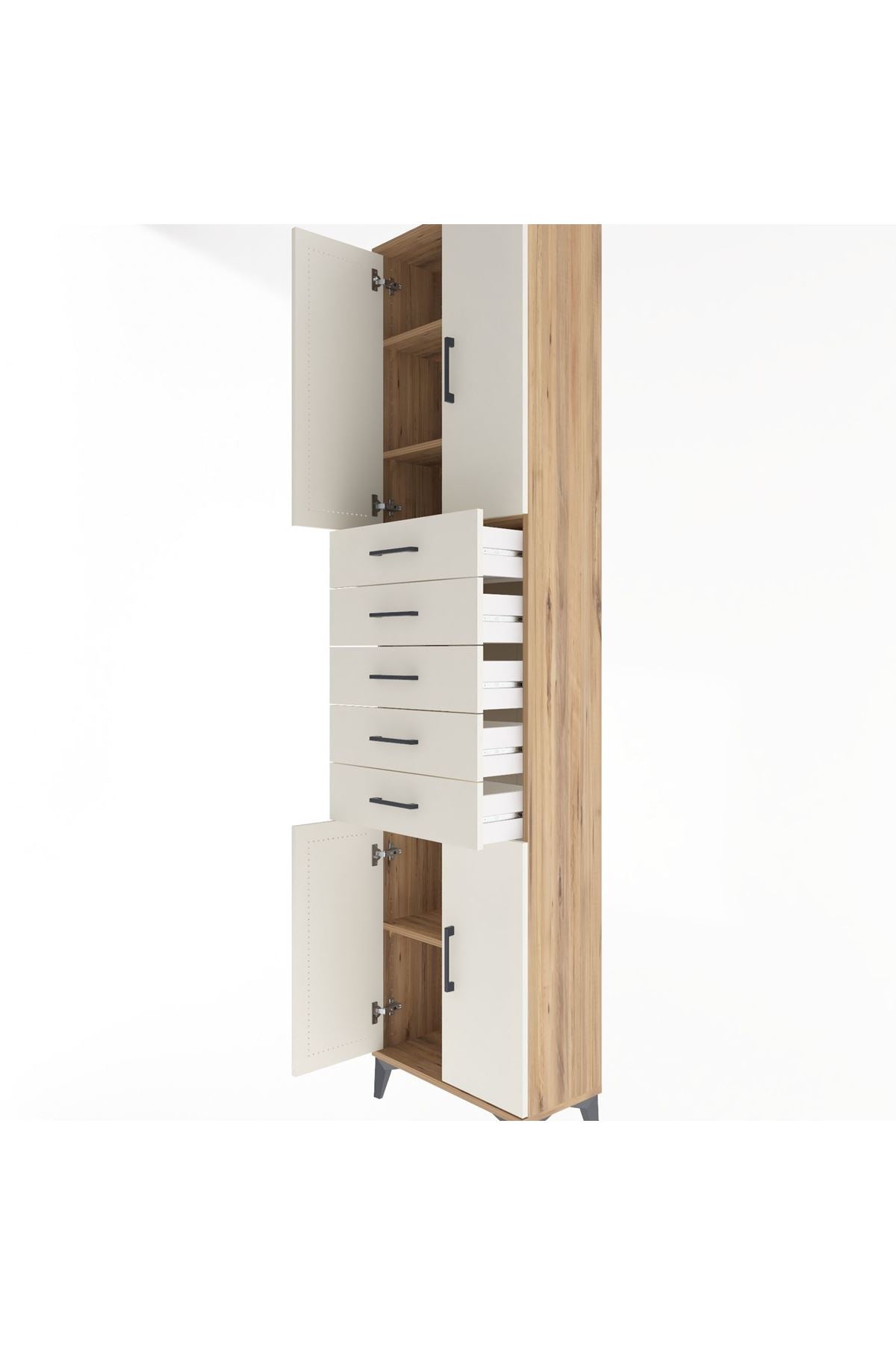 Arges Dolap 4 Raflı 5 Çekmeceli 4 Kapaklı 60x30x243 - S32M095V7A