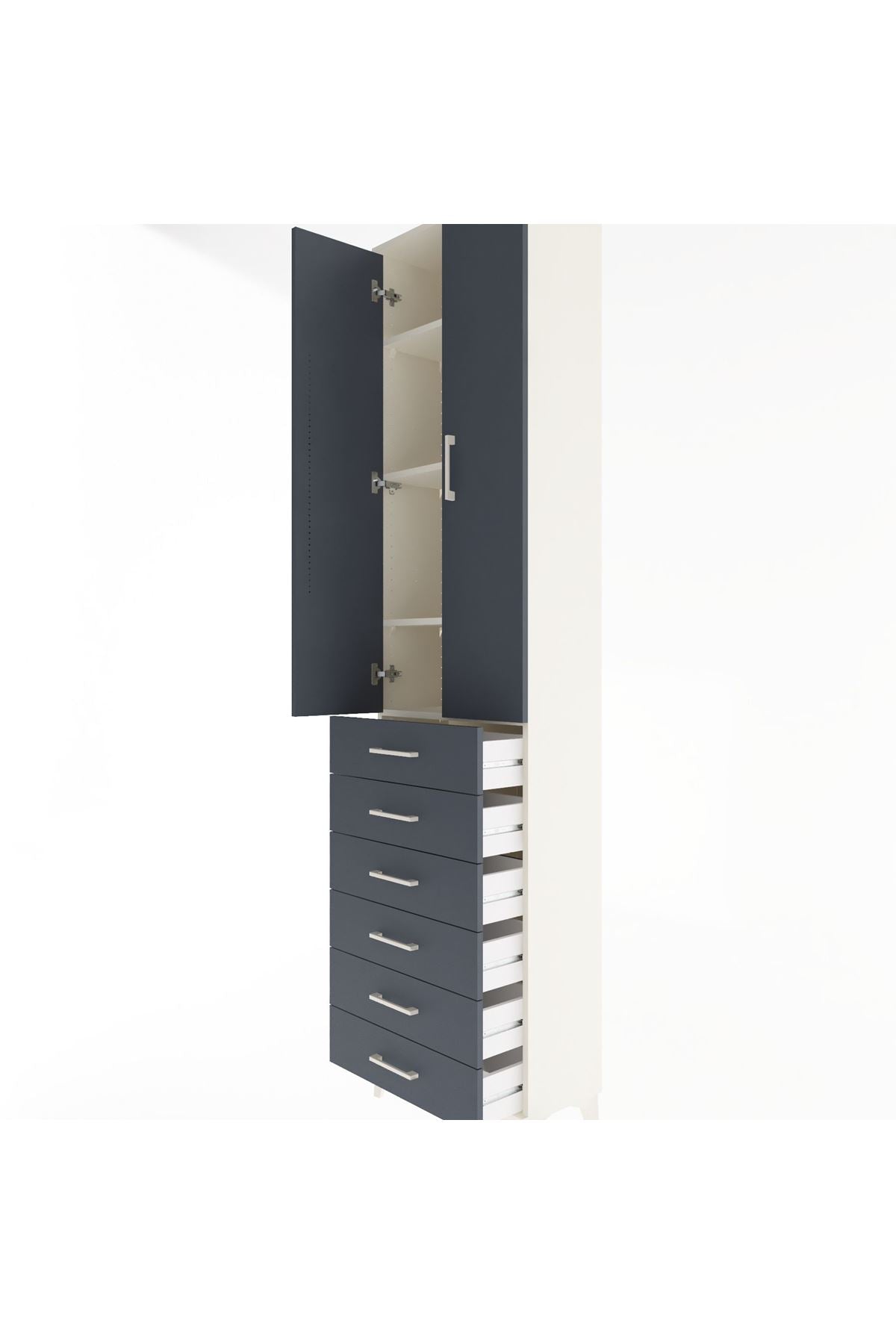 Arges Dolap 4 Raflı 6 Çekmeceli 2 Kapaklı 60x30x243 - S32M096V2A