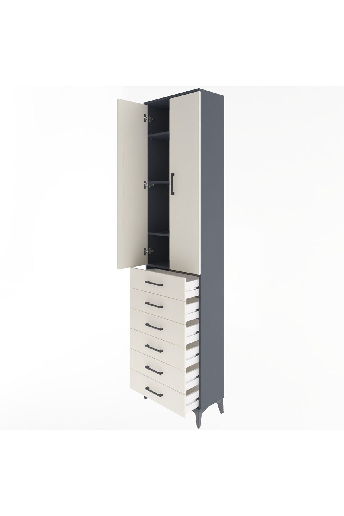 Arges Dolap 4 Raflı 6 Çekmeceli 2 Kapaklı 60x30x243 - S32M096V4A