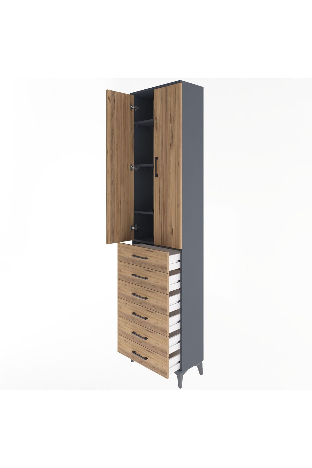 Arges Dolap 4 Raflı 6 Çekmeceli 2 Kapaklı 60x30x243 - S32M096V6A