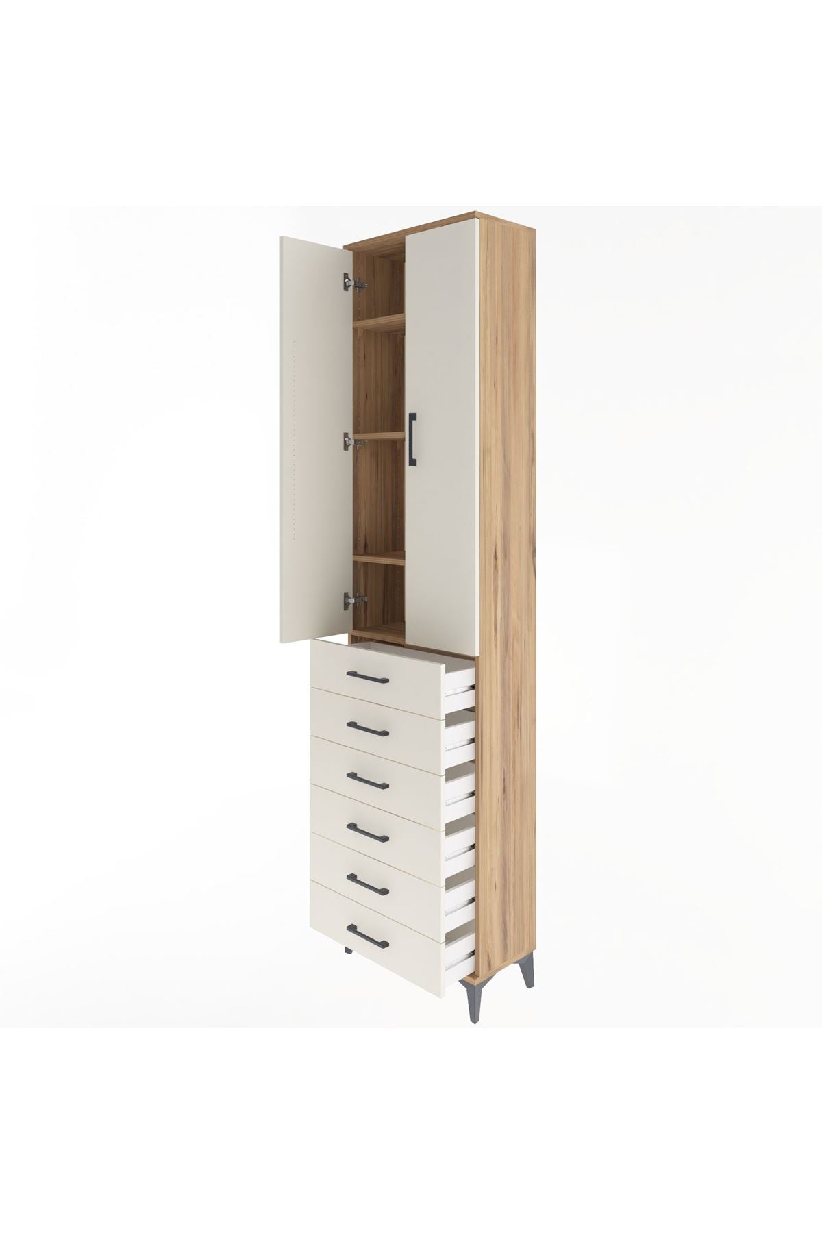 Arges Dolap 4 Raflı 6 Çekmeceli 2 Kapaklı 60x30x243 - S32M096V7A
