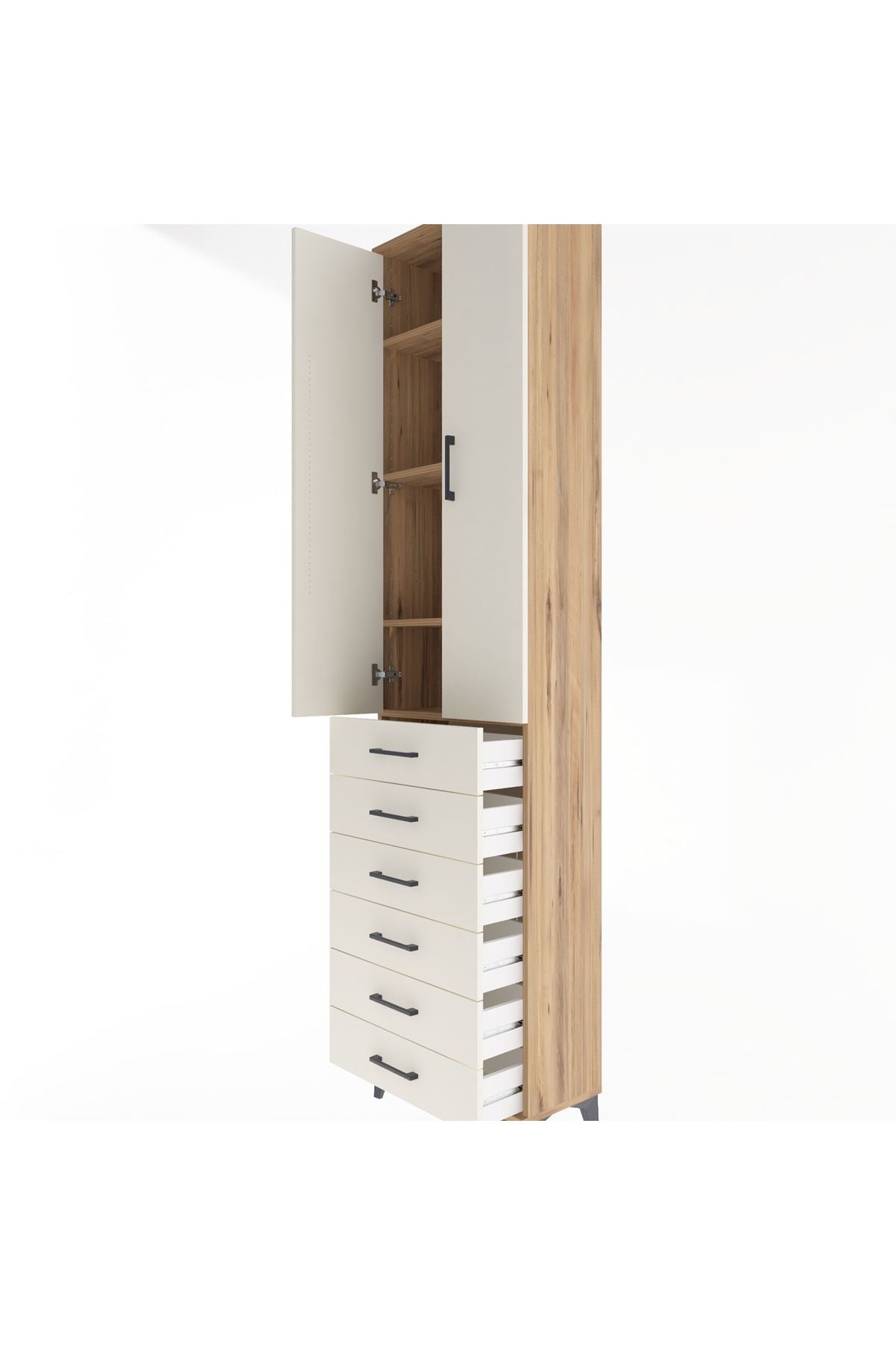 Arges Dolap 4 Raflı 6 Çekmeceli 2 Kapaklı 60x30x243 - S32M096V7A
