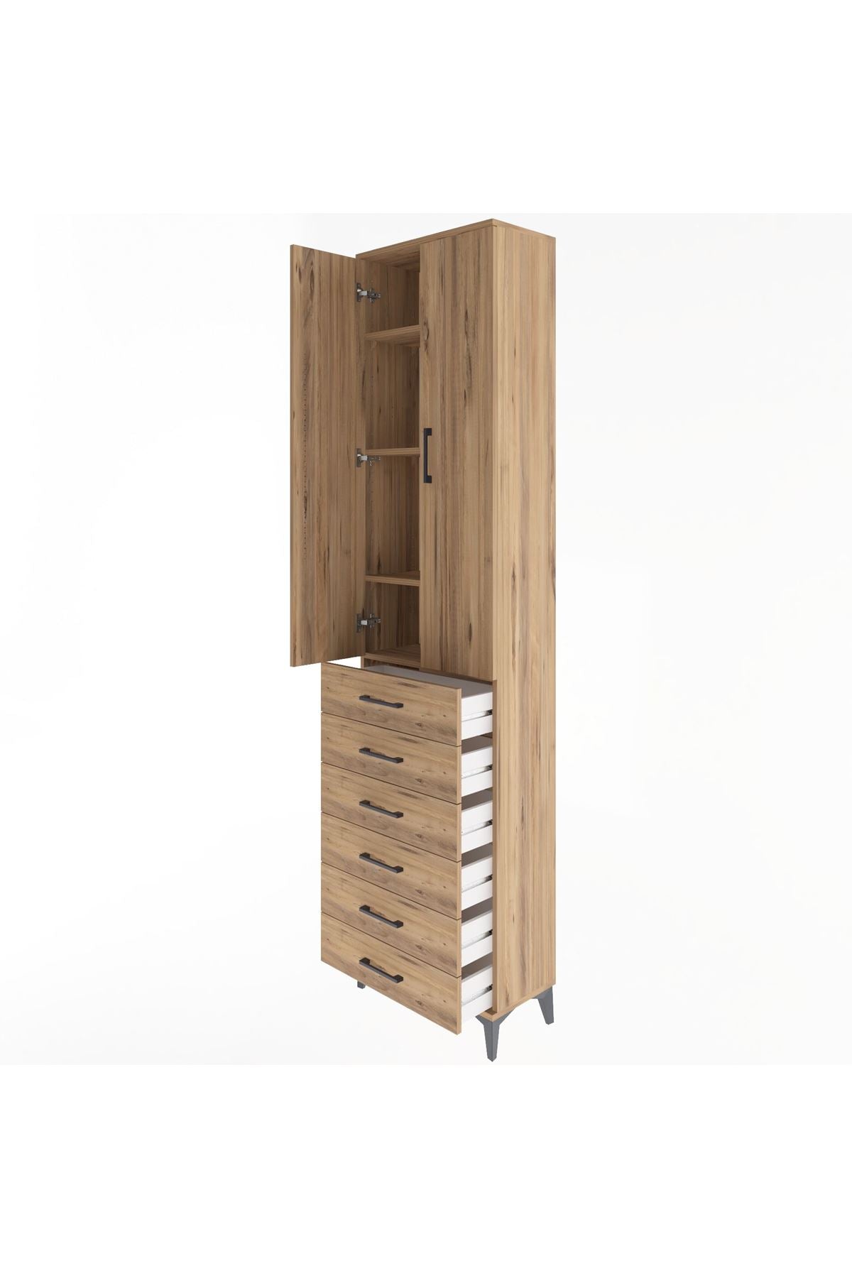 Arges Dolap 4 Raflı 6 Çekmeceli 2 Kapaklı 60x30x243 - S32M096V9A