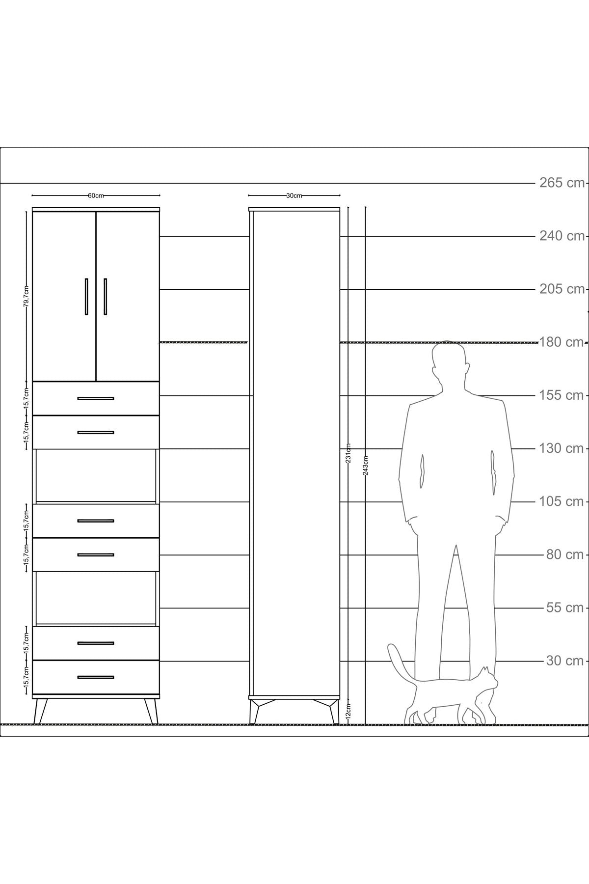 Arges Dolap 5 Raflı 6 Çekmeceli 2 Kapaklı 60x30x243 - S32M098V7A