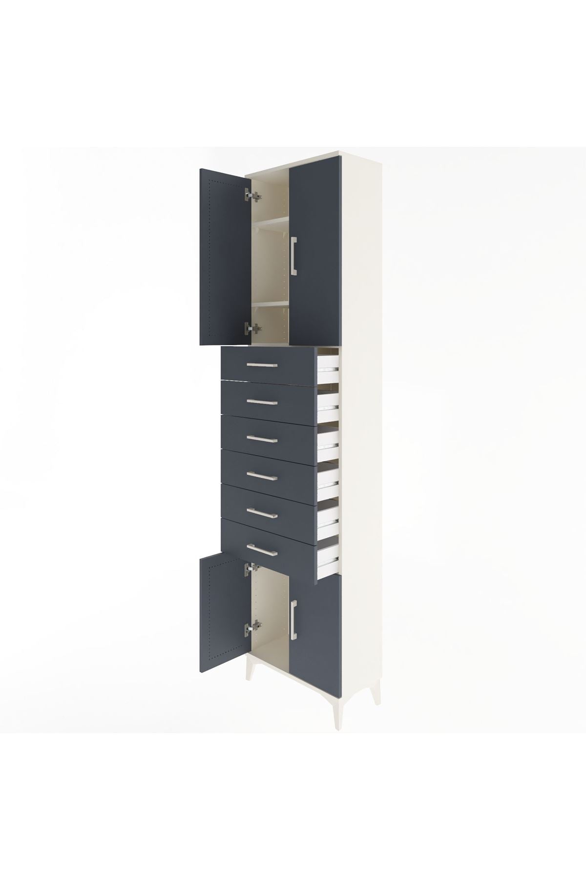 Arges Dolap 3 Raflı 6 Çekmeceli 4 Kapaklı 60x30x243 - S32M099V2A