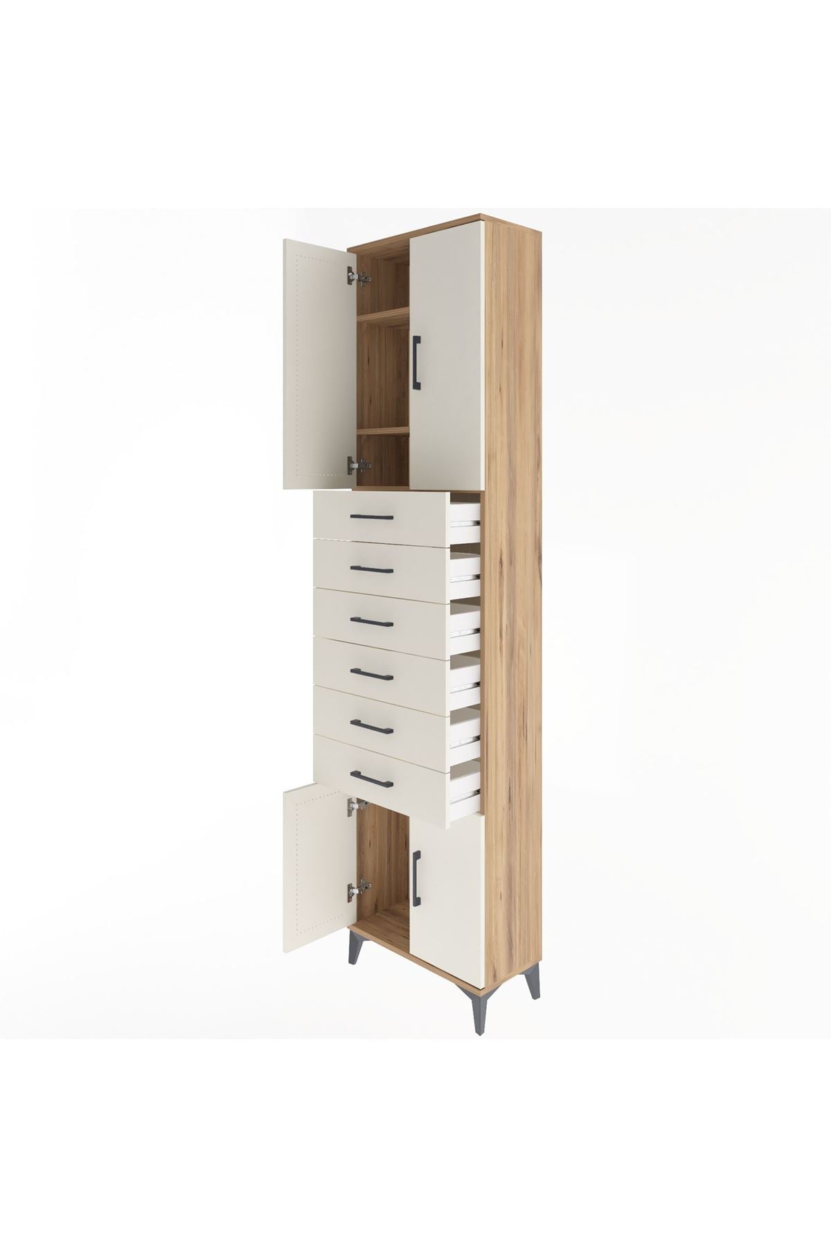 Arges Dolap 3 Raflı 6 Çekmeceli 4 Kapaklı 60x30x243 - S32M099V7A