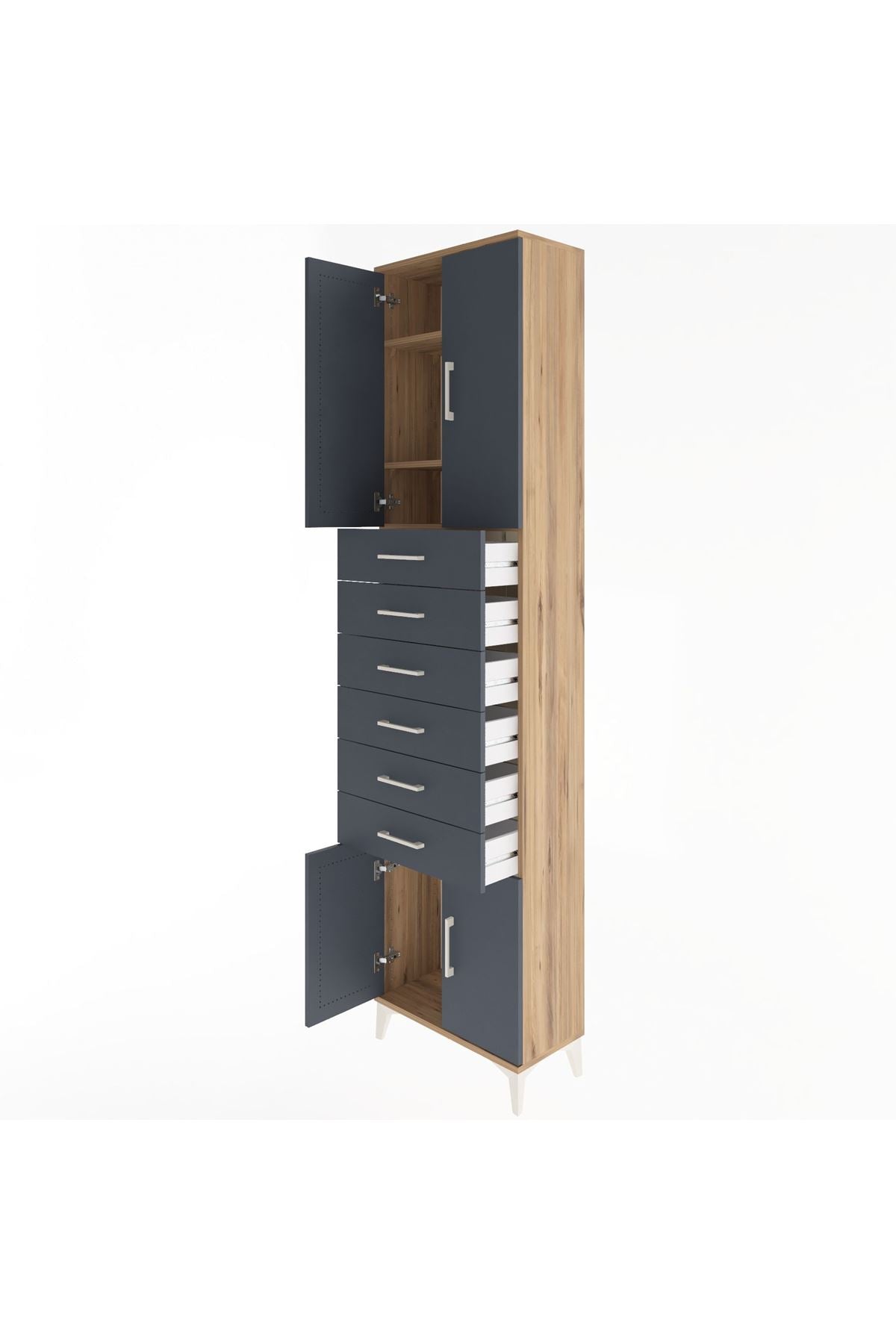 Arges Dolap 3 Raflı 6 Çekmeceli 4 Kapaklı 60x30x243 - S32M099V8A