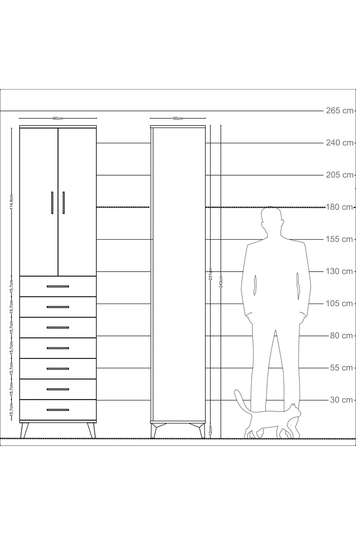 Arges Dolap 3 Raflı 7 Çekmeceli 2 Kapaklı 60x30x243 - S32M100V2A